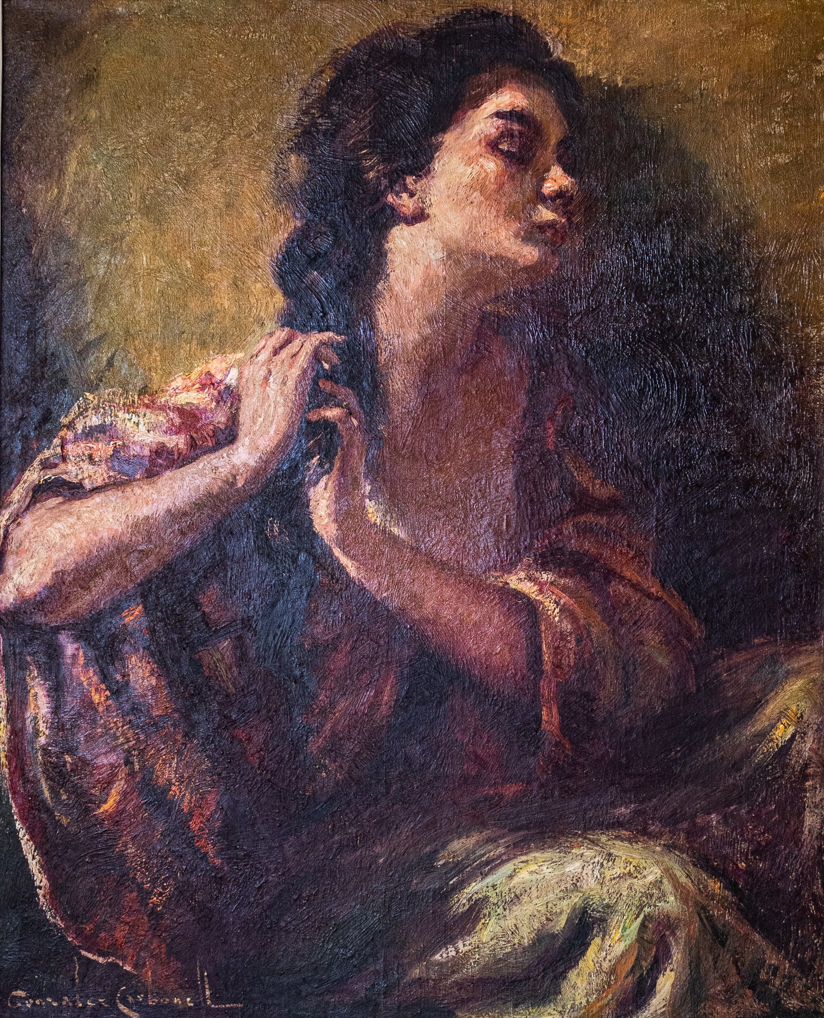 RESERVED - Senorita plaiting her hair - Rosendo González Carbonell (1910-1984) by Rosendo González Carbonell, circa 20th Century