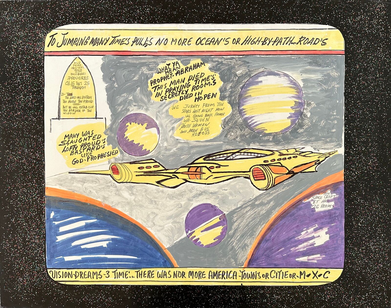 Artwork by Royal Robertson, Untitled (Spaceship/Prophet Isaiah Calander), Made of Gouache and marker pen on collaged paper 