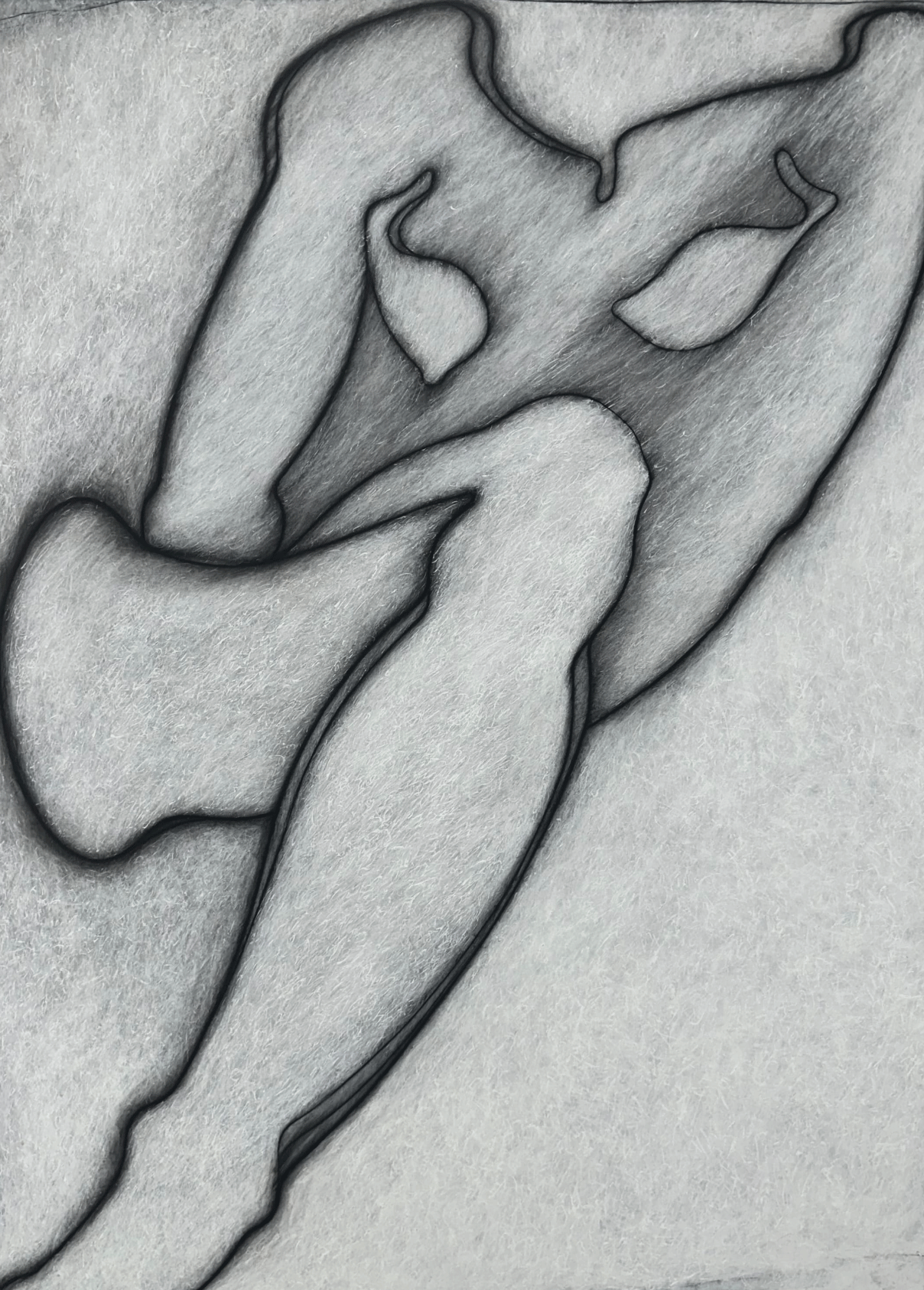 A black and white drawing of a woman's torso.