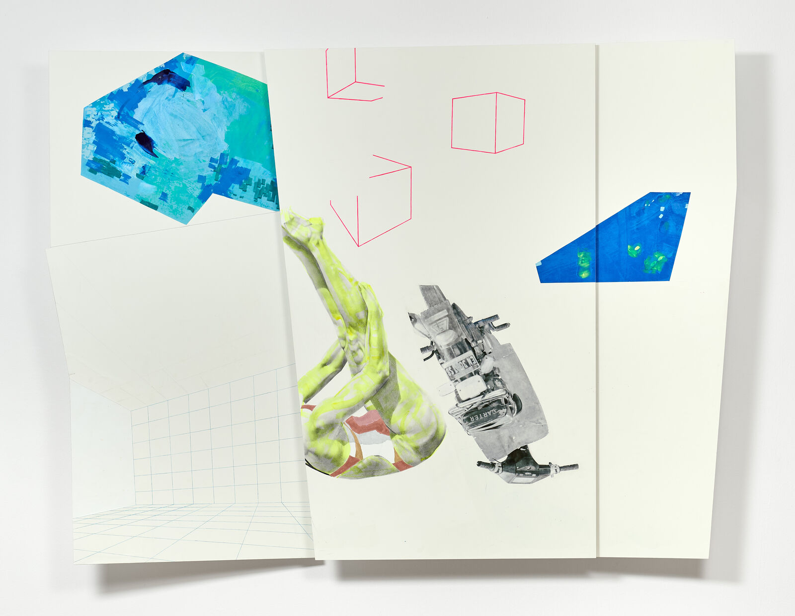 A piece of art hanging on a wall in a room.