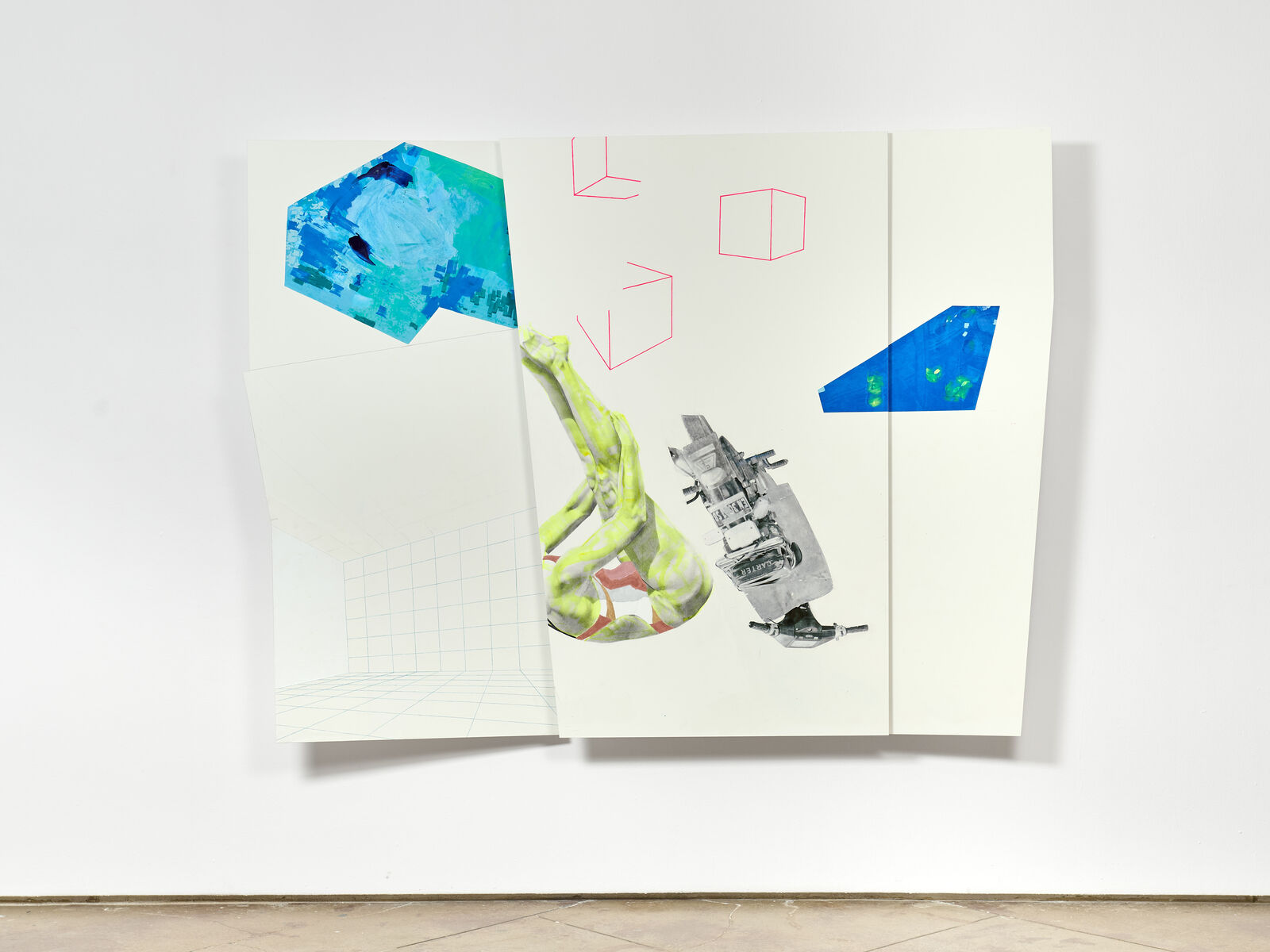 A piece of art hanging on a wall in a room.