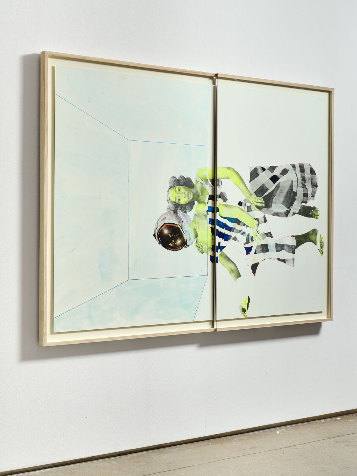 A painting of a woman in a black and white checkered dress.