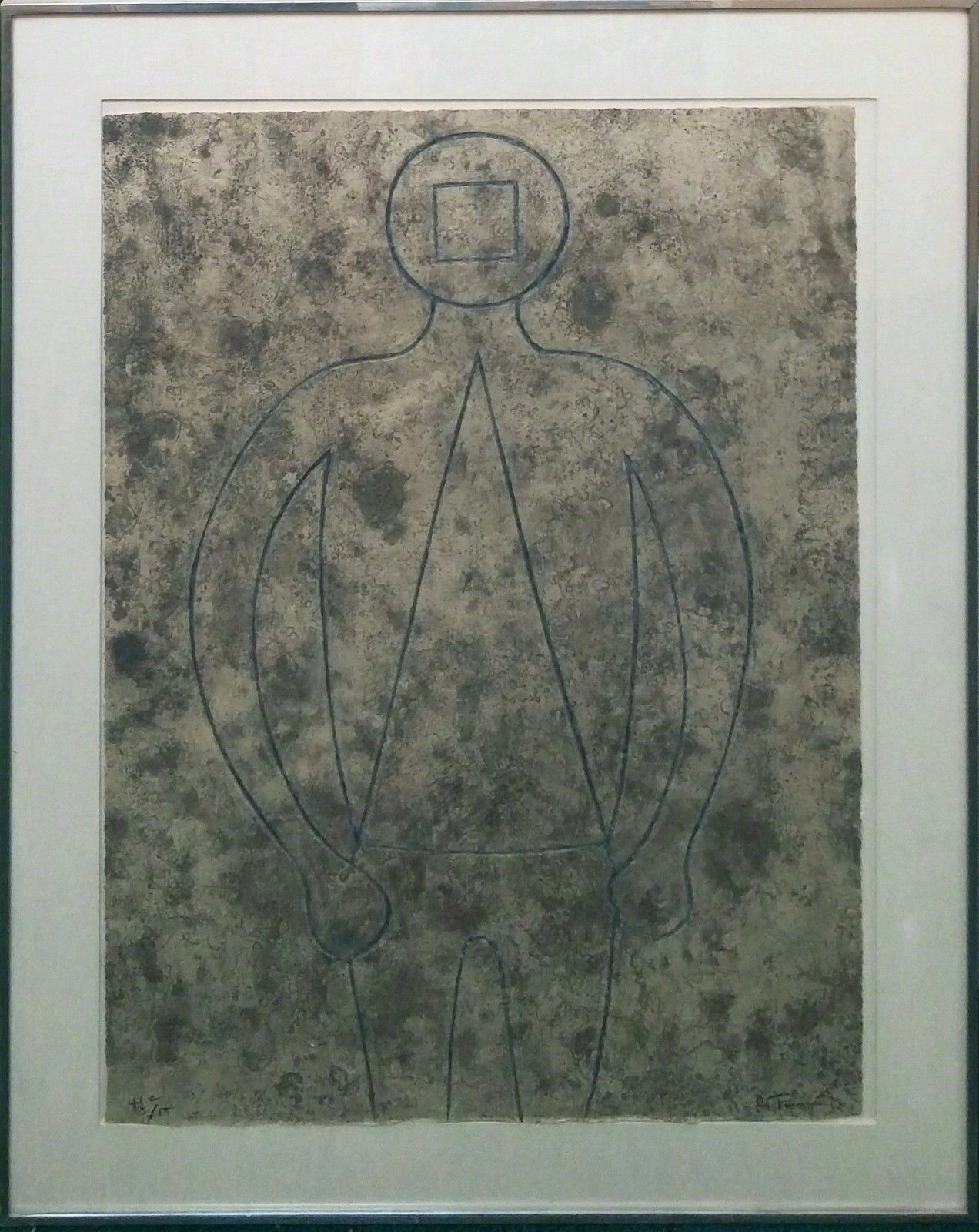 FIGURA DE HOMBRE EN AZUL CON FONDO GRIS by Rufino Tamayo, 1979