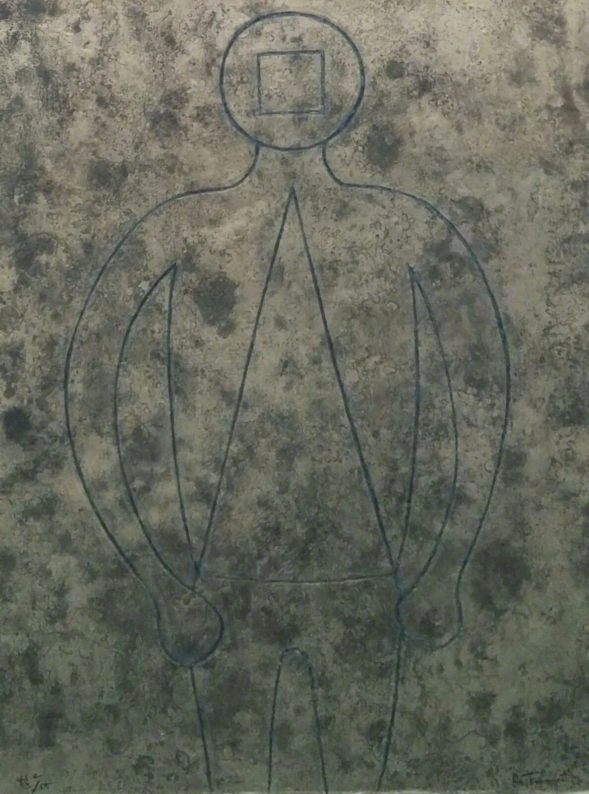 Artwork by Rufino Tamayo, FIGURA DE HOMBRE EN AZUL CON FONDO GRIS, Made of Carborundum Etching 