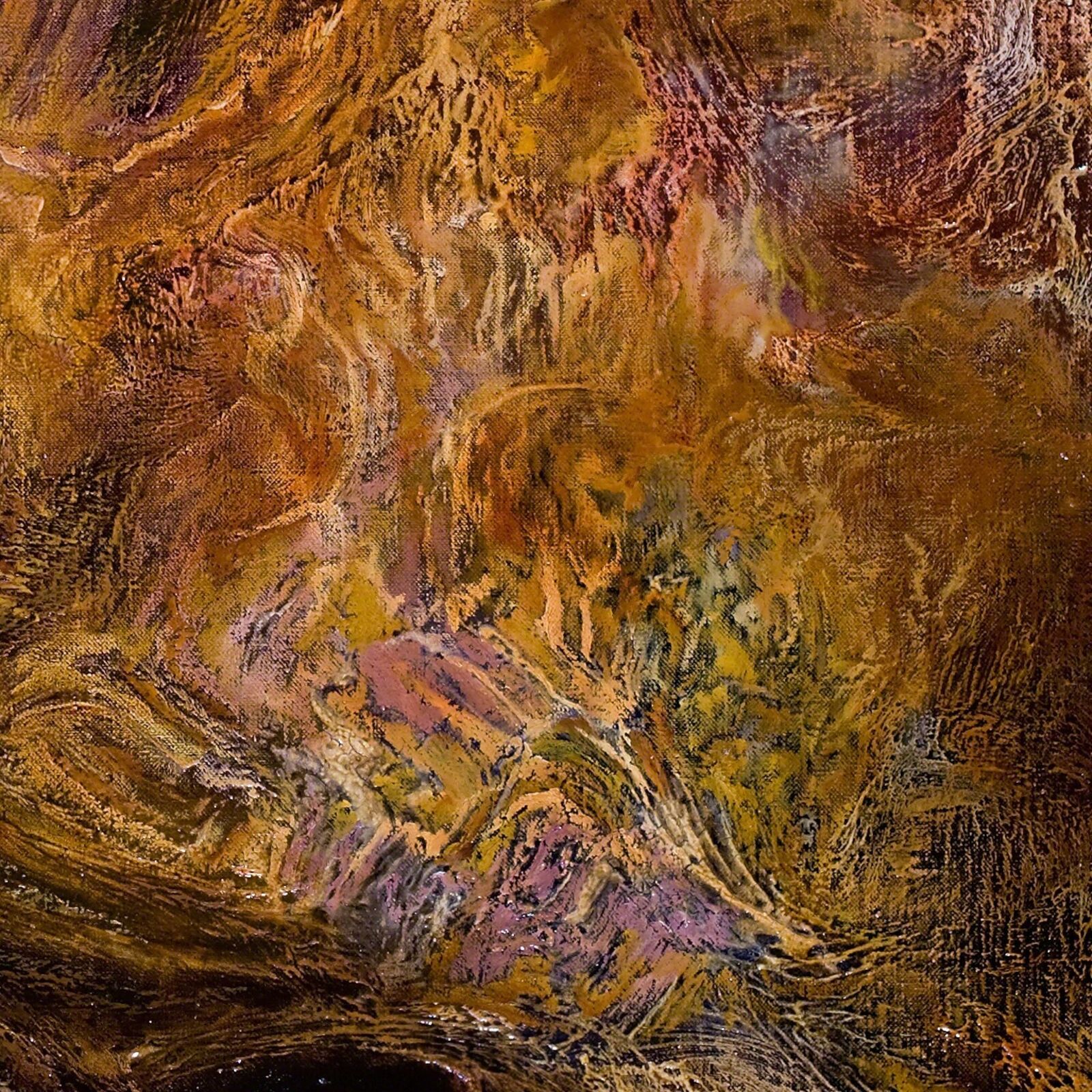 A painting of a brown and yellow abstract painting.