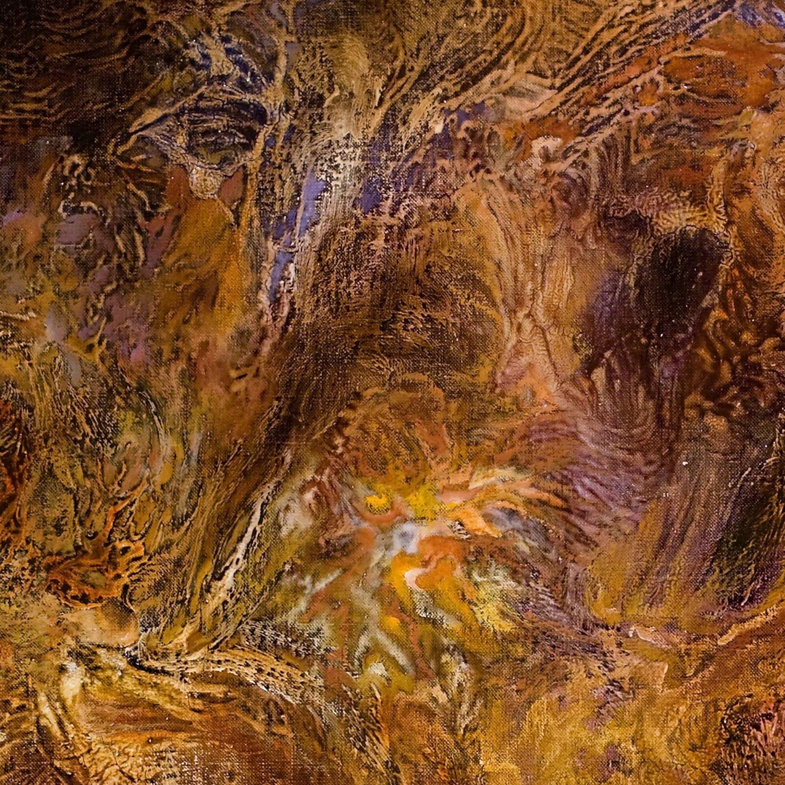 A painting of a brown and yellow abstract painting.
