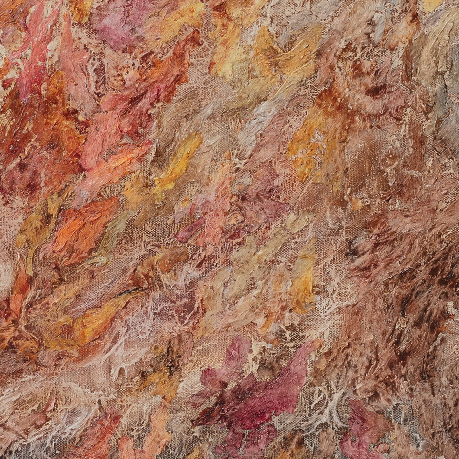 A painting of a fire in the middle of a field.