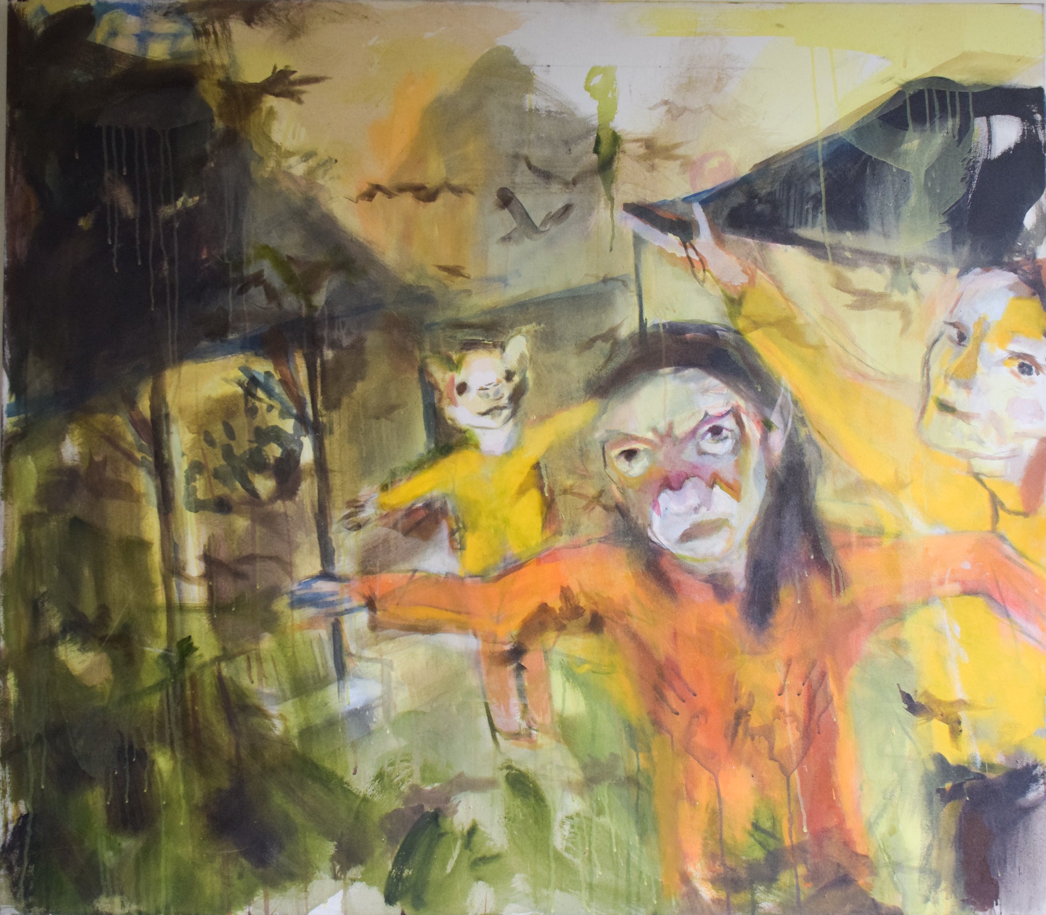 A painting of a woman holding a cat in her arms.