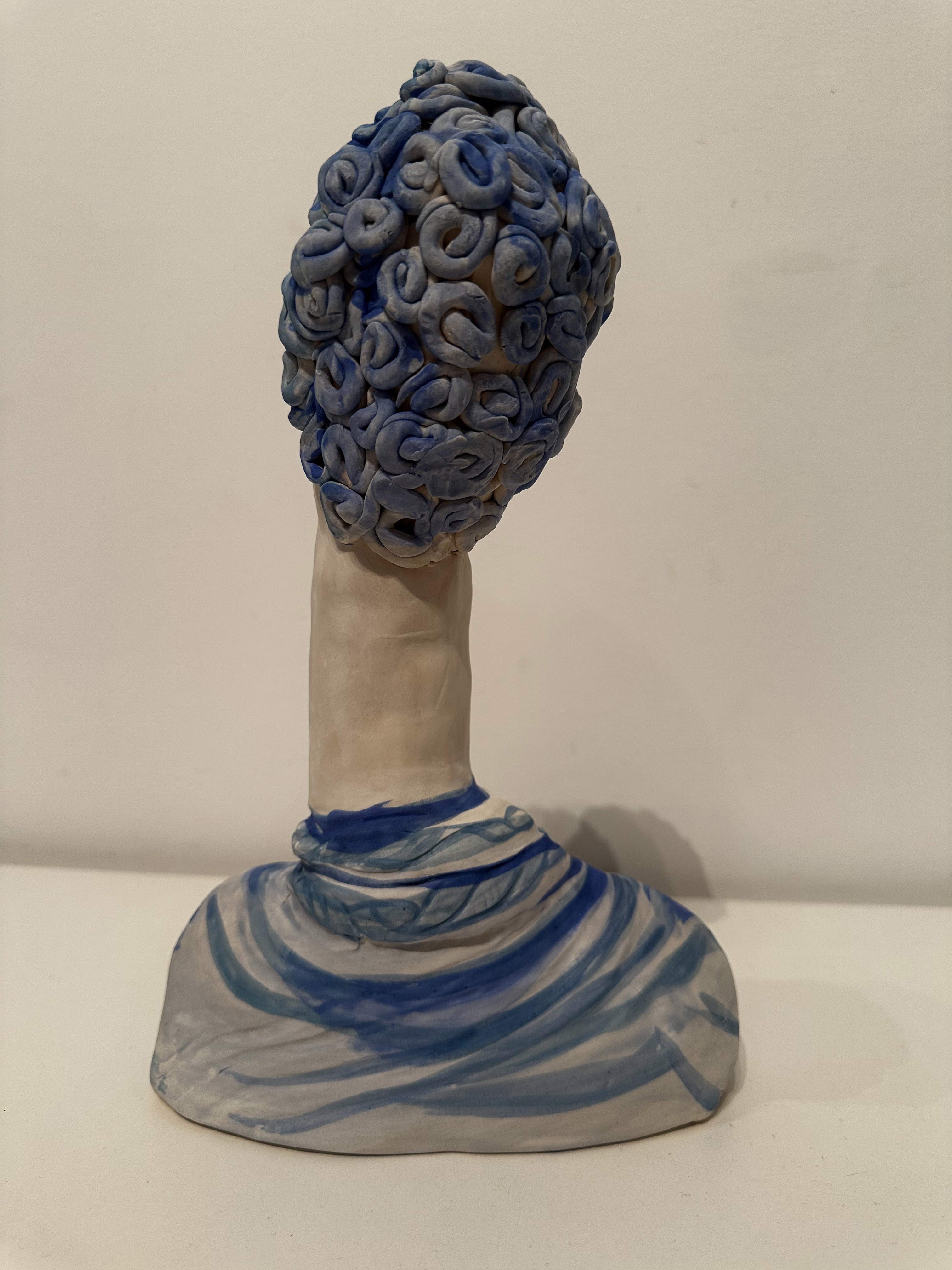 Artwork by Saida Fagala, Anya-the dreamer, Made of Porcelain, cobalt, blue underglaze 