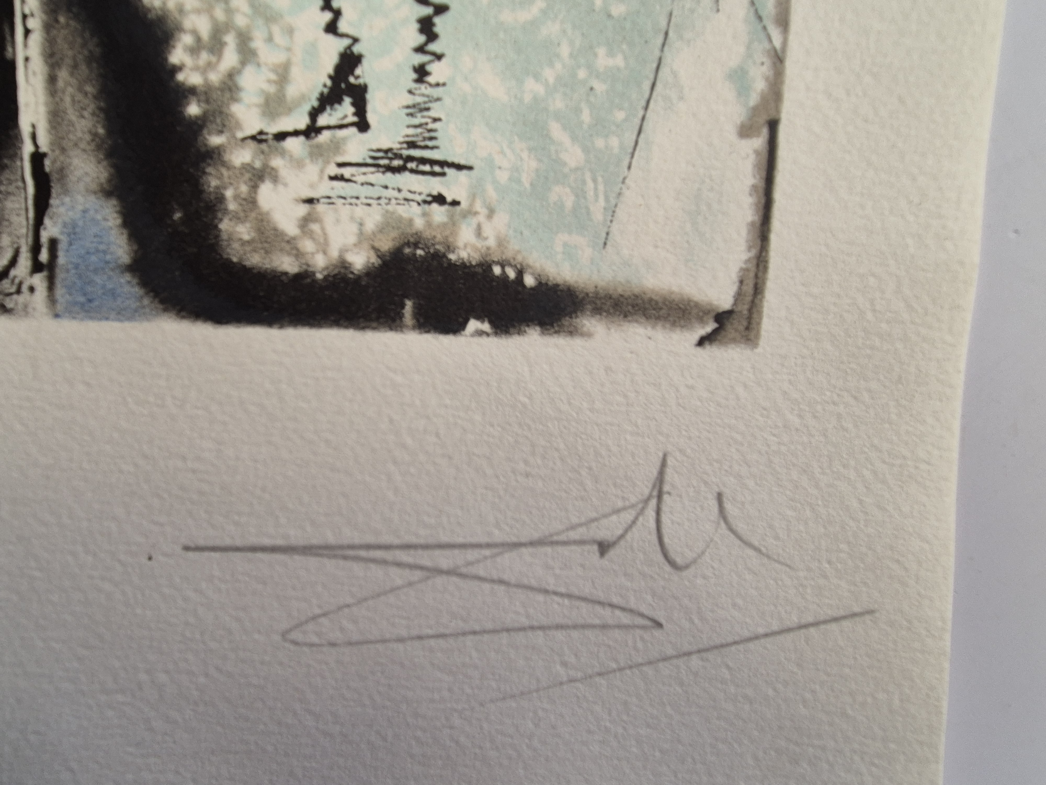 A black and white painting on a piece of paper.