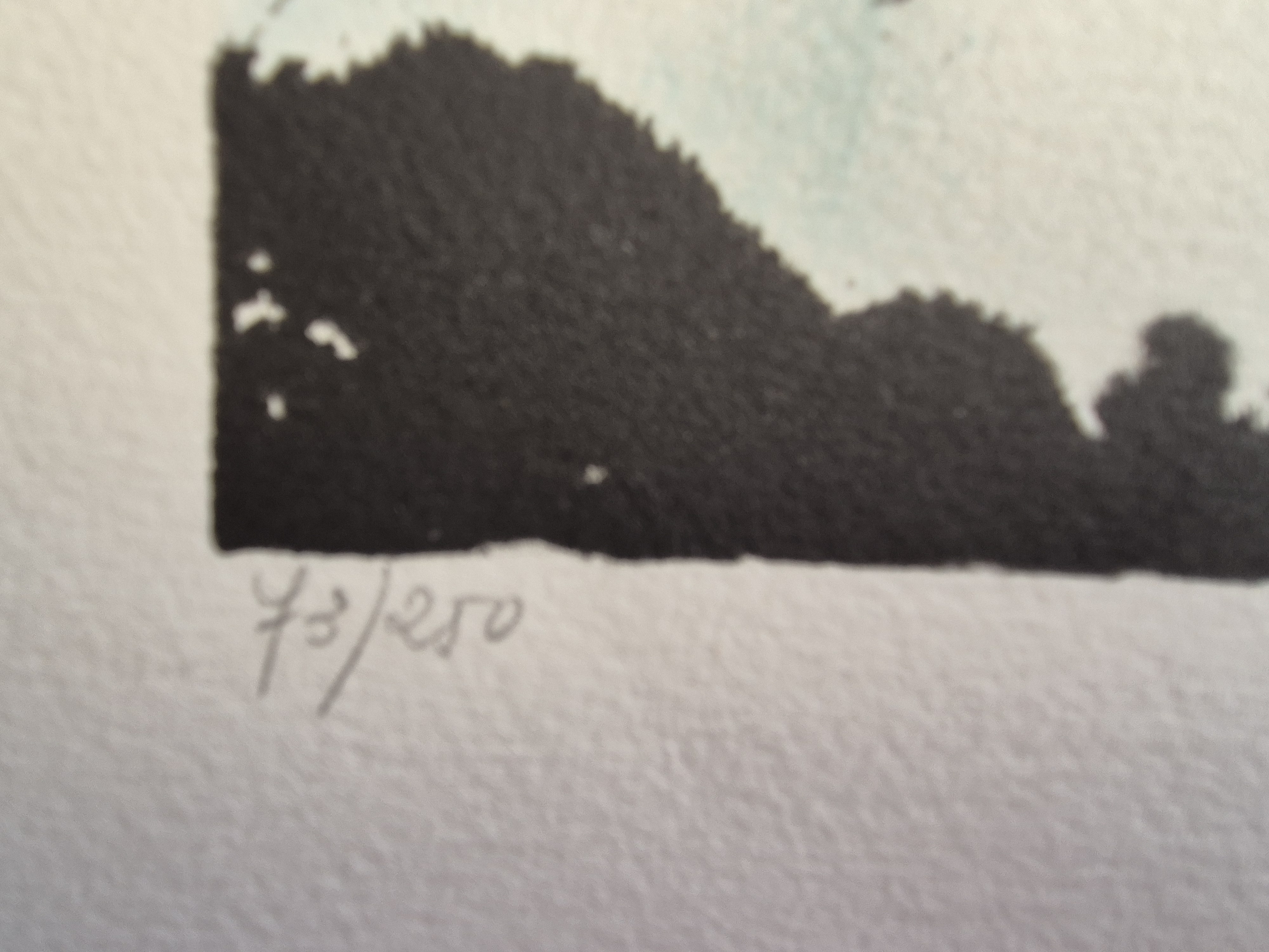 A black and white painting on a piece of paper.