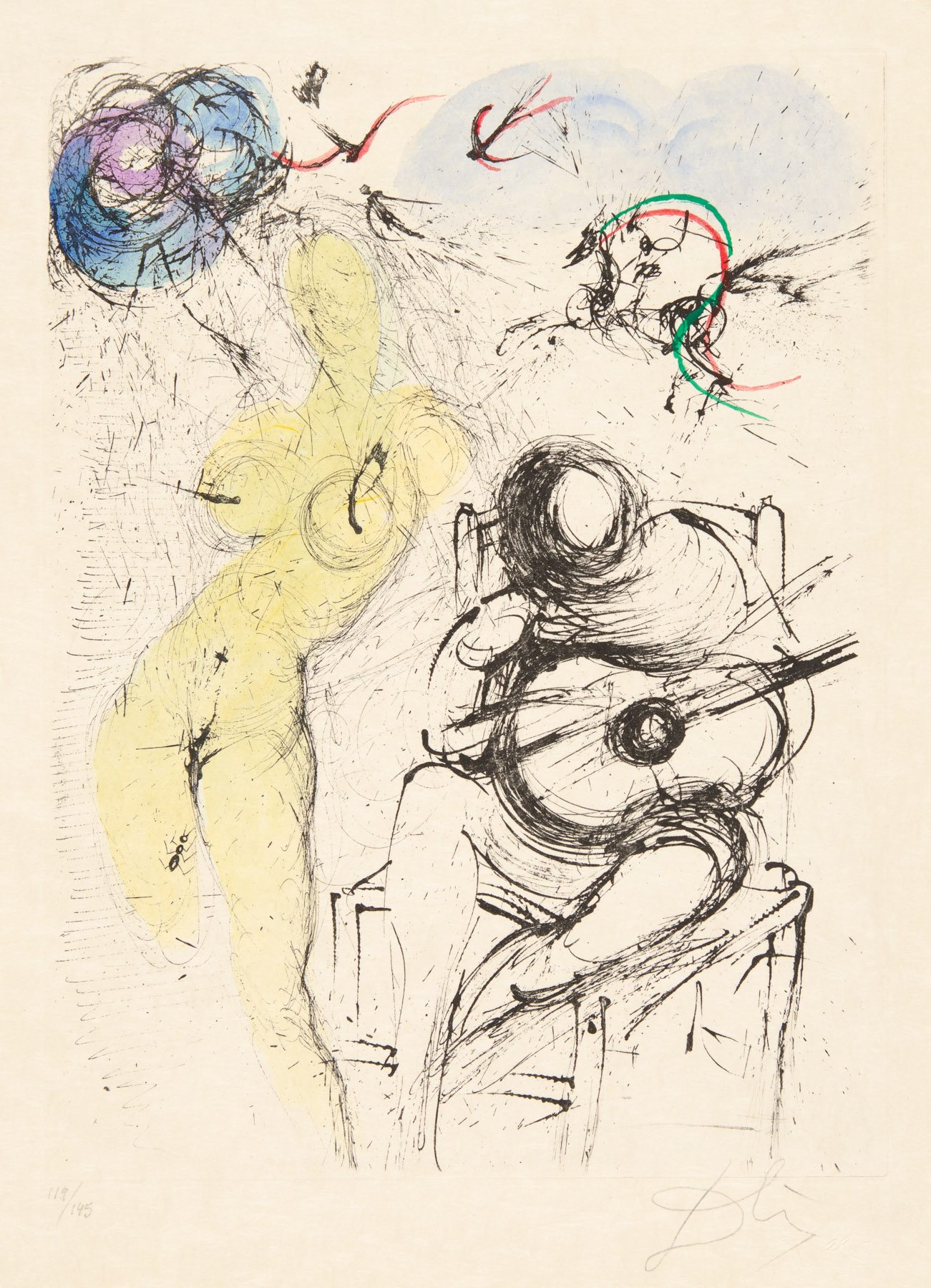 Artwork by Salvador Dalí, Femme À La Guitare, Made of Etching & Drypoint 