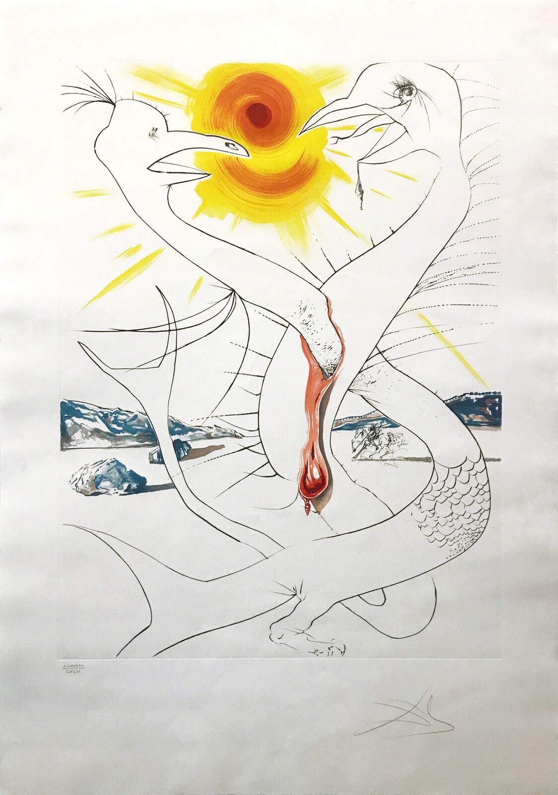 THE CADUSEUS OF MARS NOURISHED BY THE BALL OF FIRE OF JUPITER by Salvador Dalí, 1974