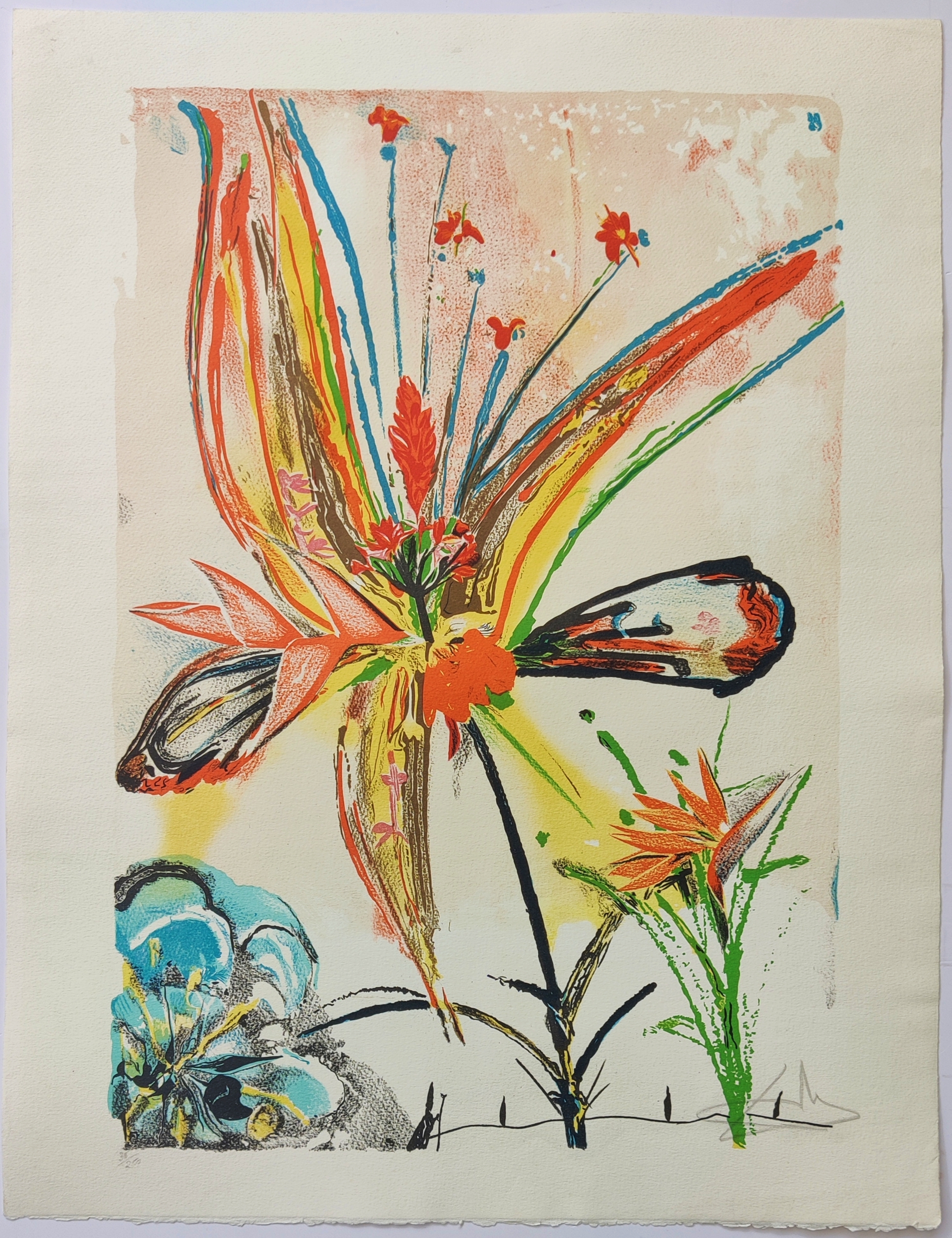 A painting of a dragonfly on a piece of paper.