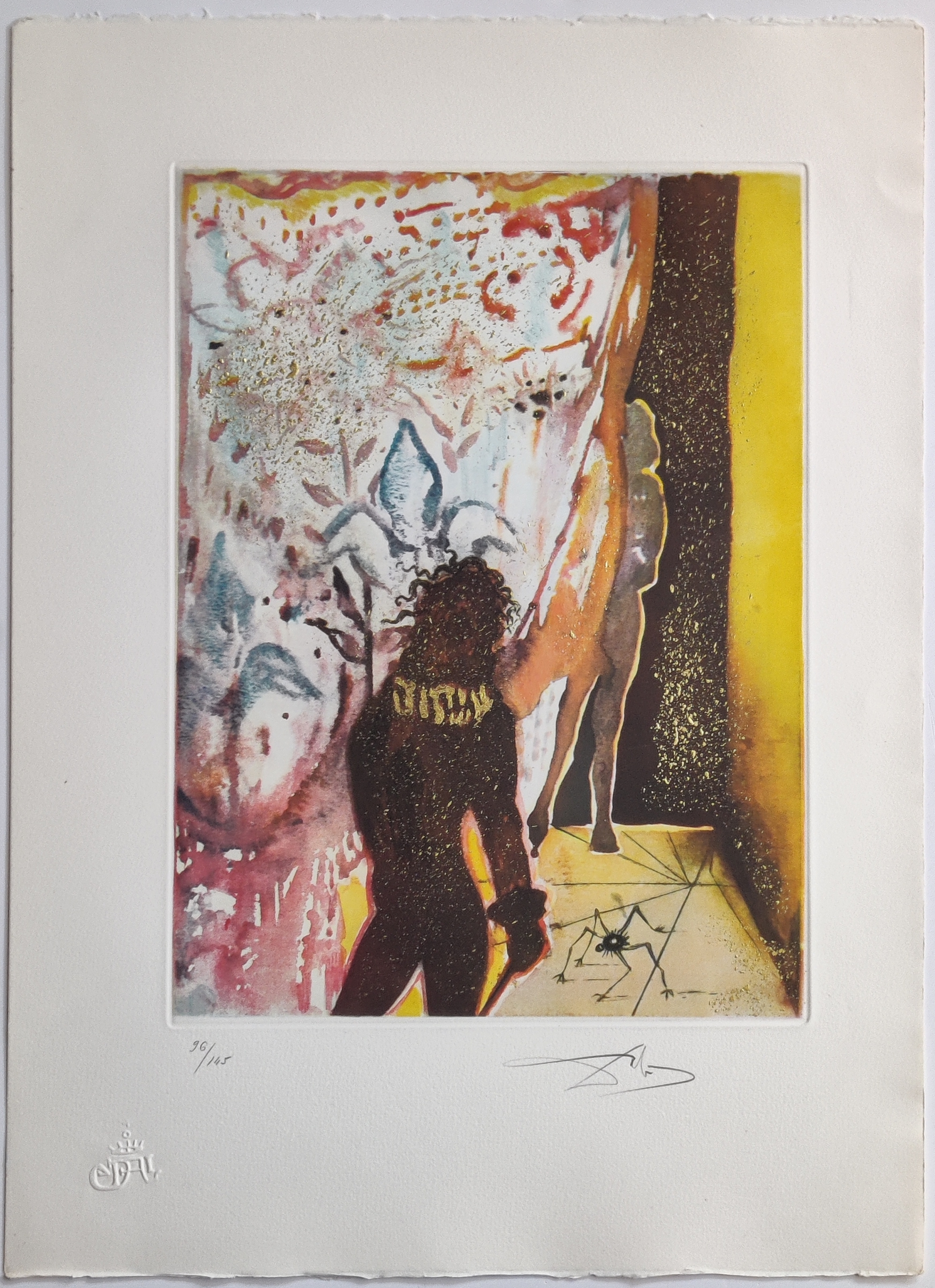 A collage of nine distinct prints featuring surreal figures, abstract landscapes, and symbolic imagery.