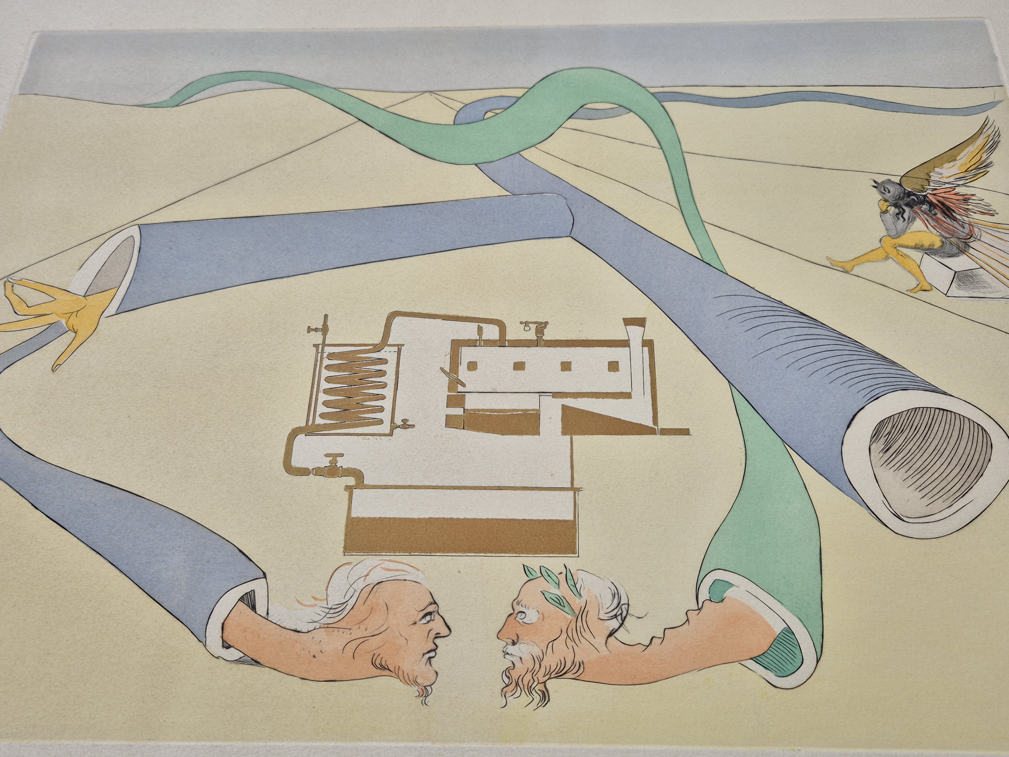 A drawing of a man and a woman in a room.