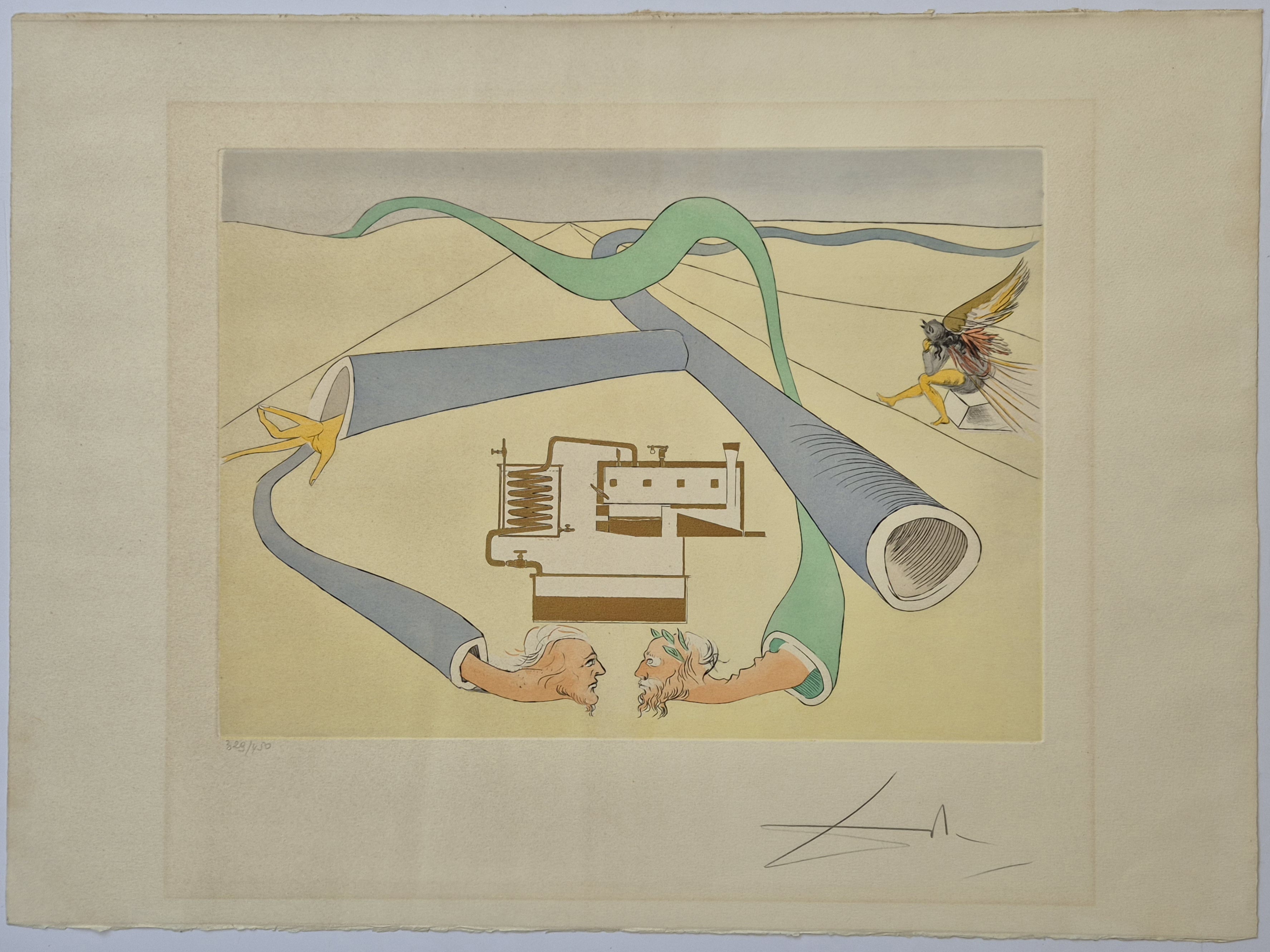 A drawing of a man and a woman in a room.