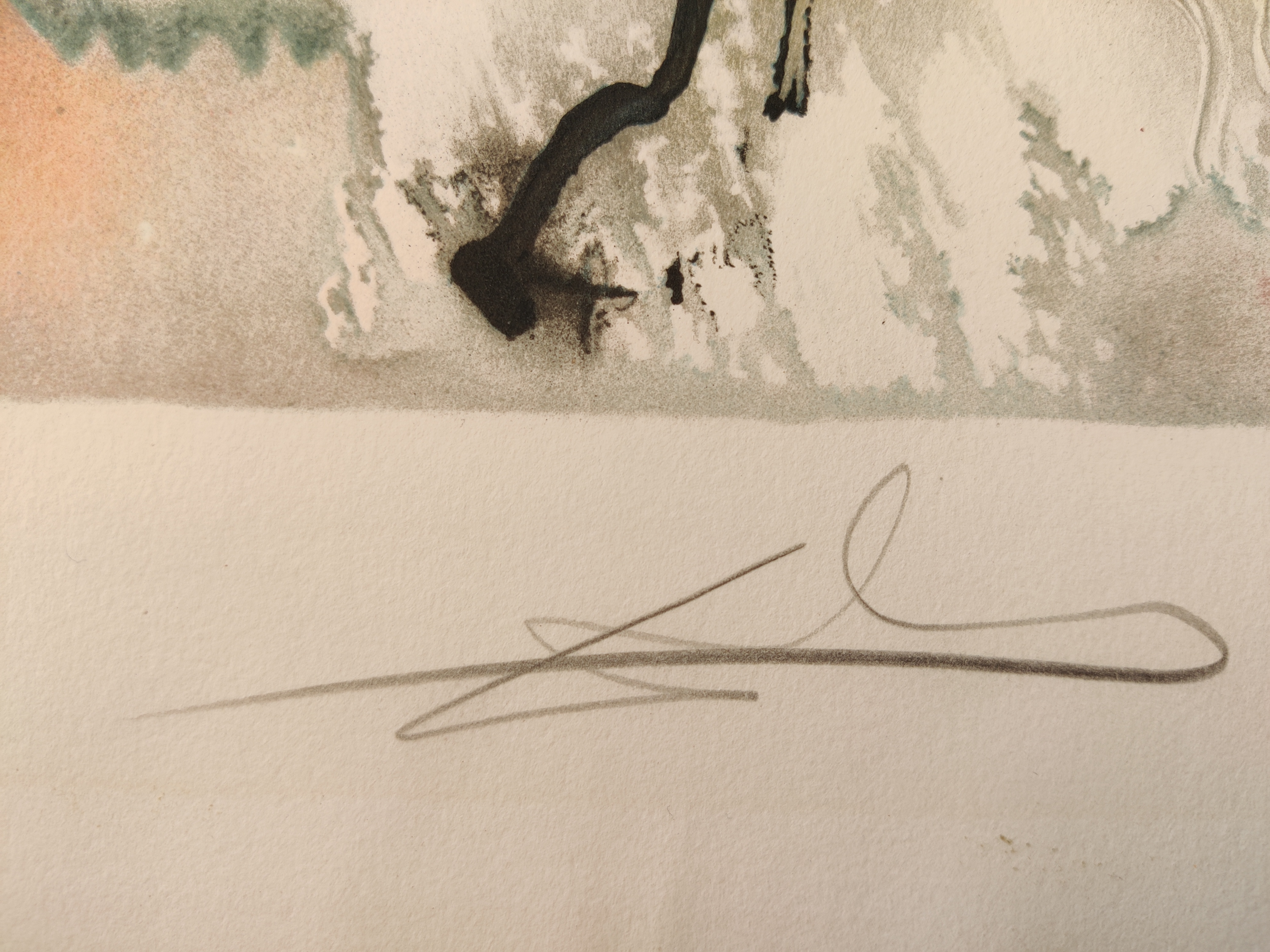 A painting of two horses running in a field.