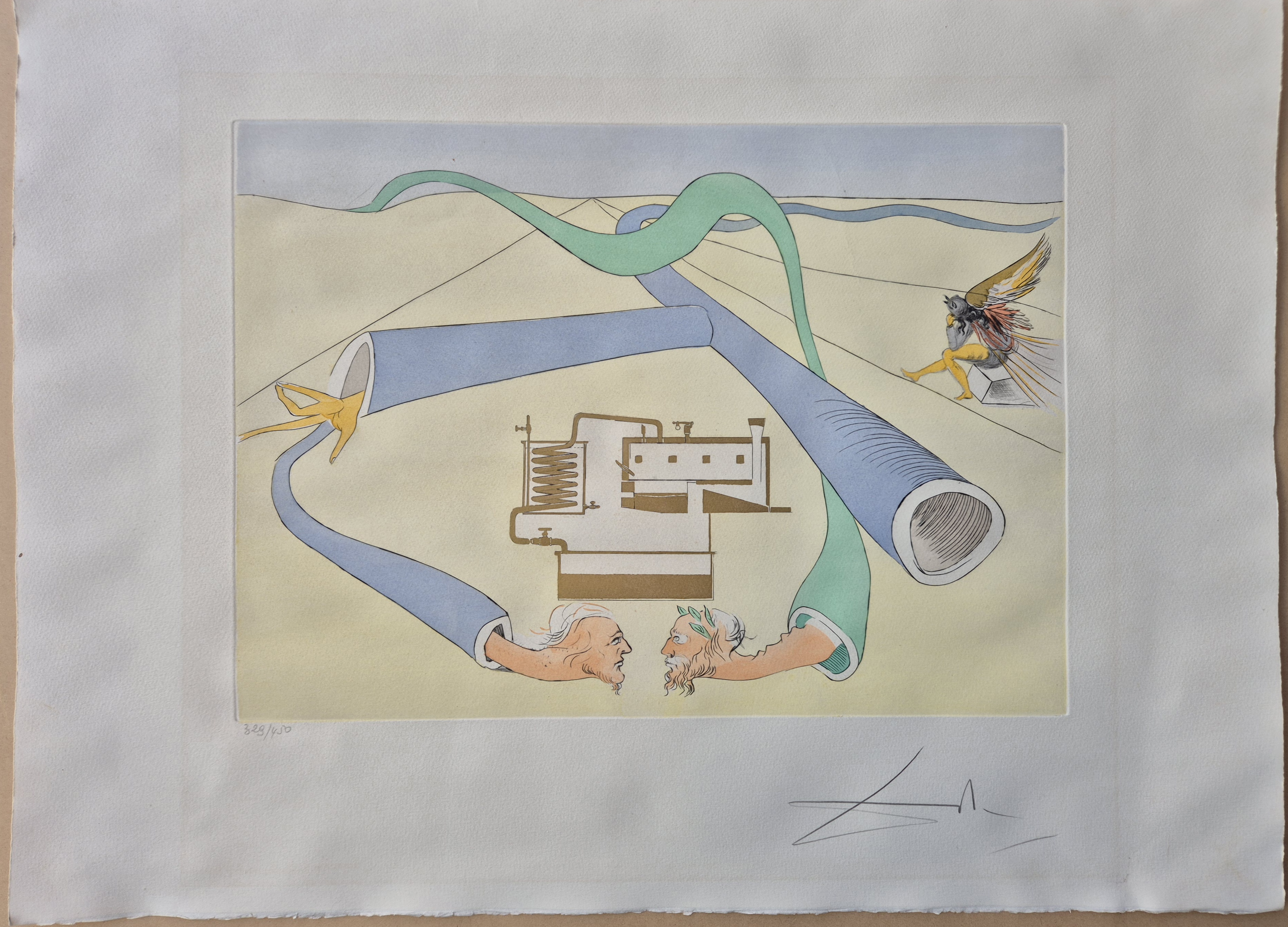 A drawing of a man and a woman in a room.