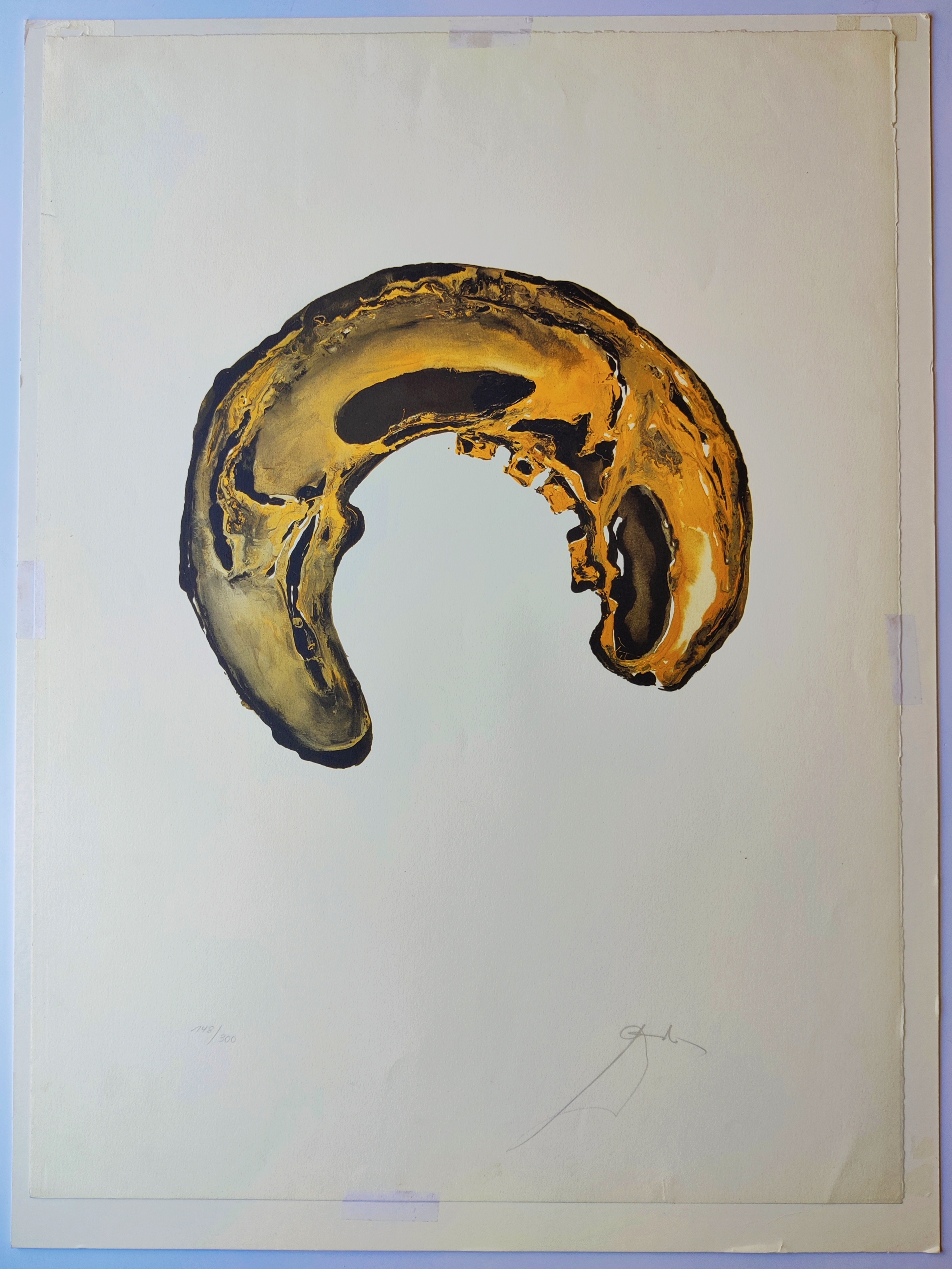A painting of a horseshoe on a white background.