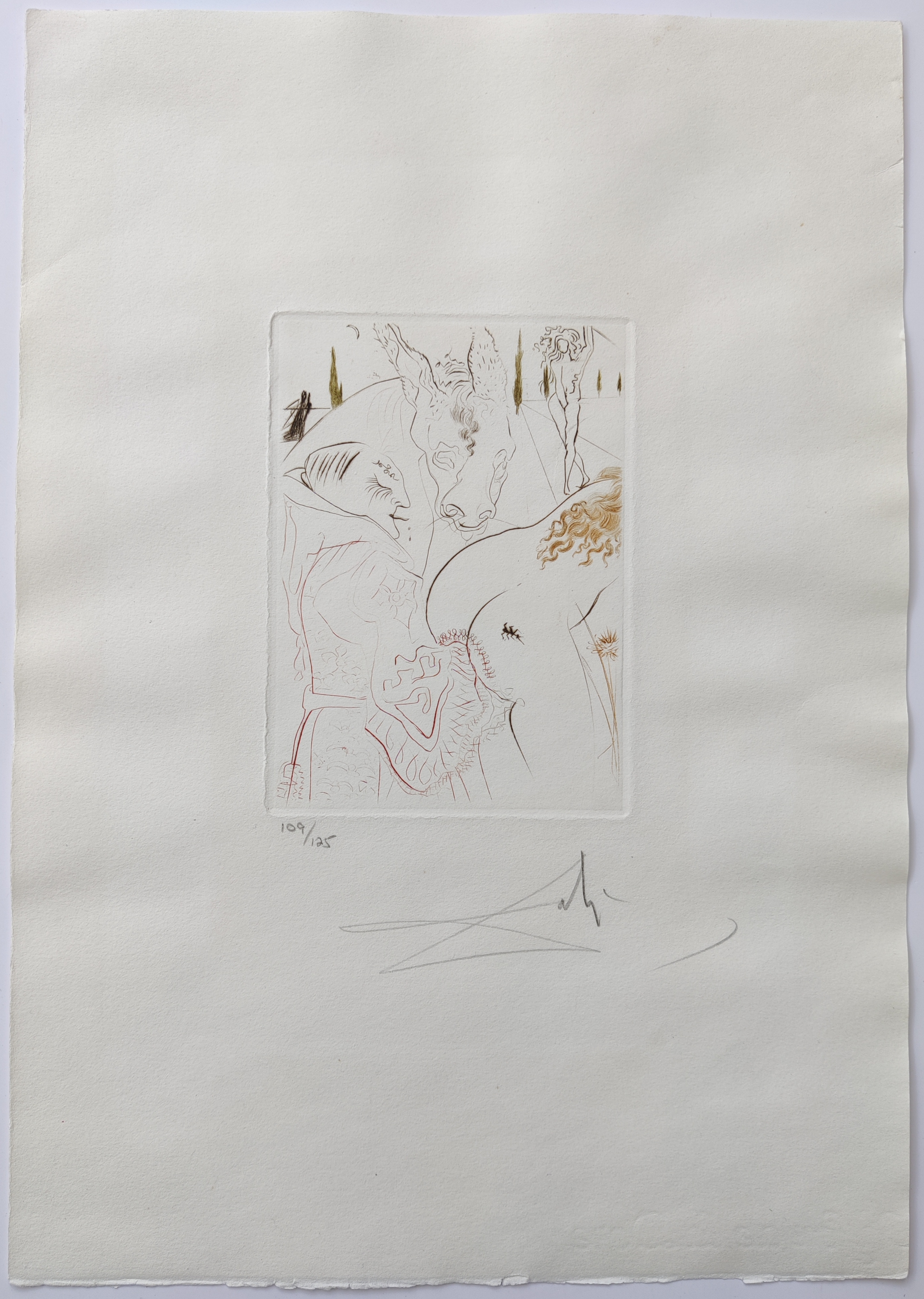 A drawing of a woman and a horse on a piece of paper.