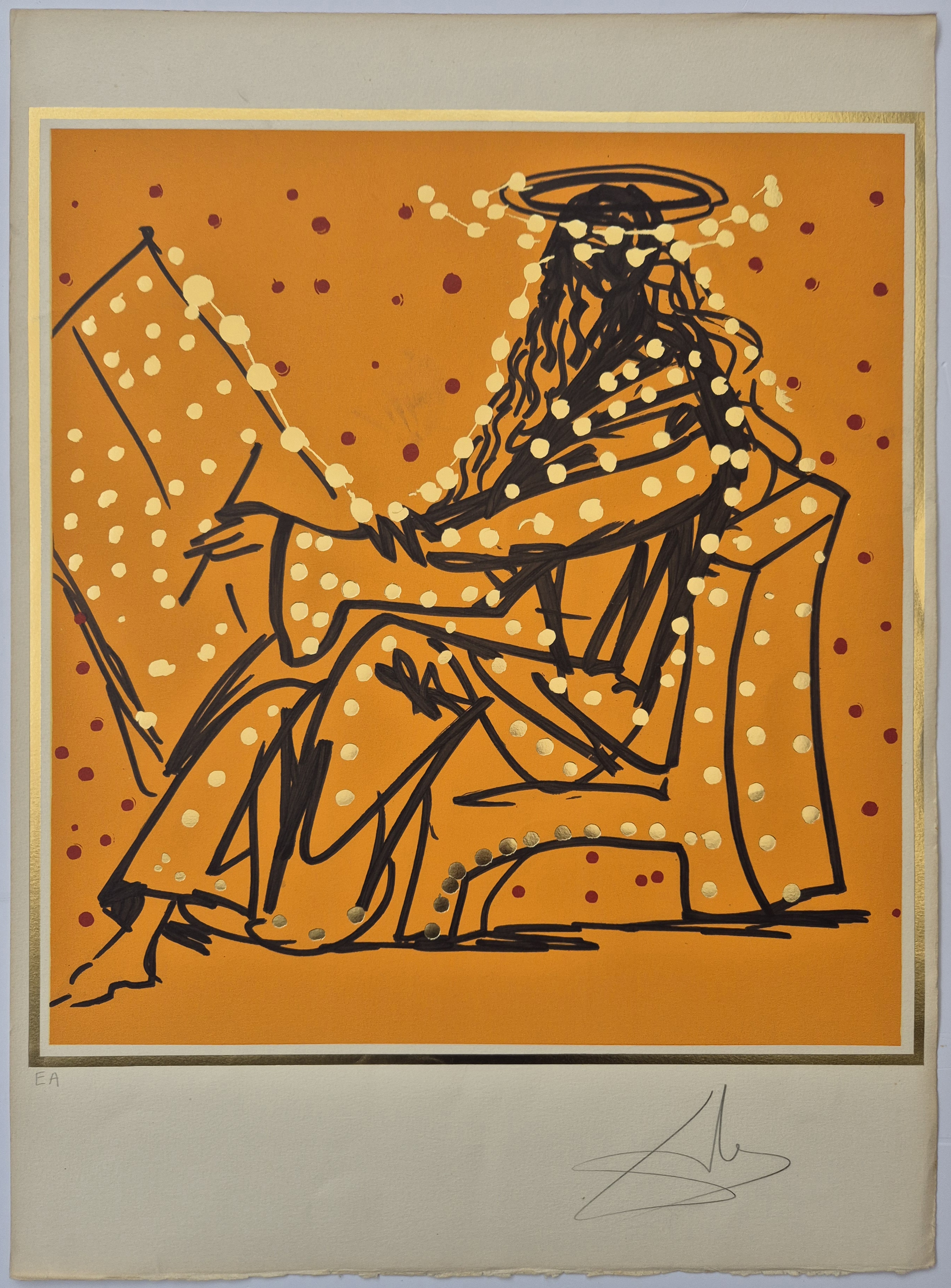 A painting of a woman sitting in a chair.
