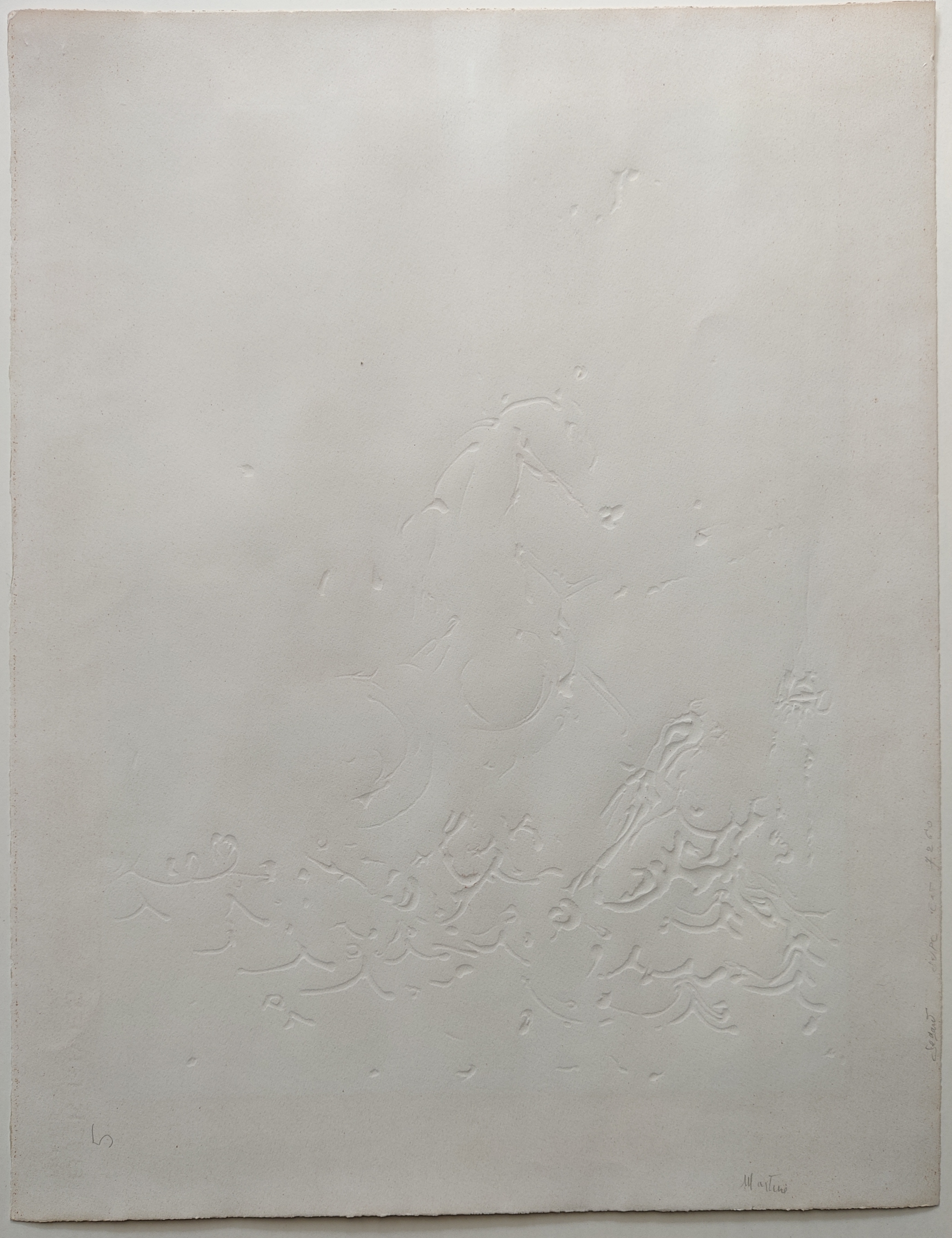 A painting of a horse in the water with a moon in the background.