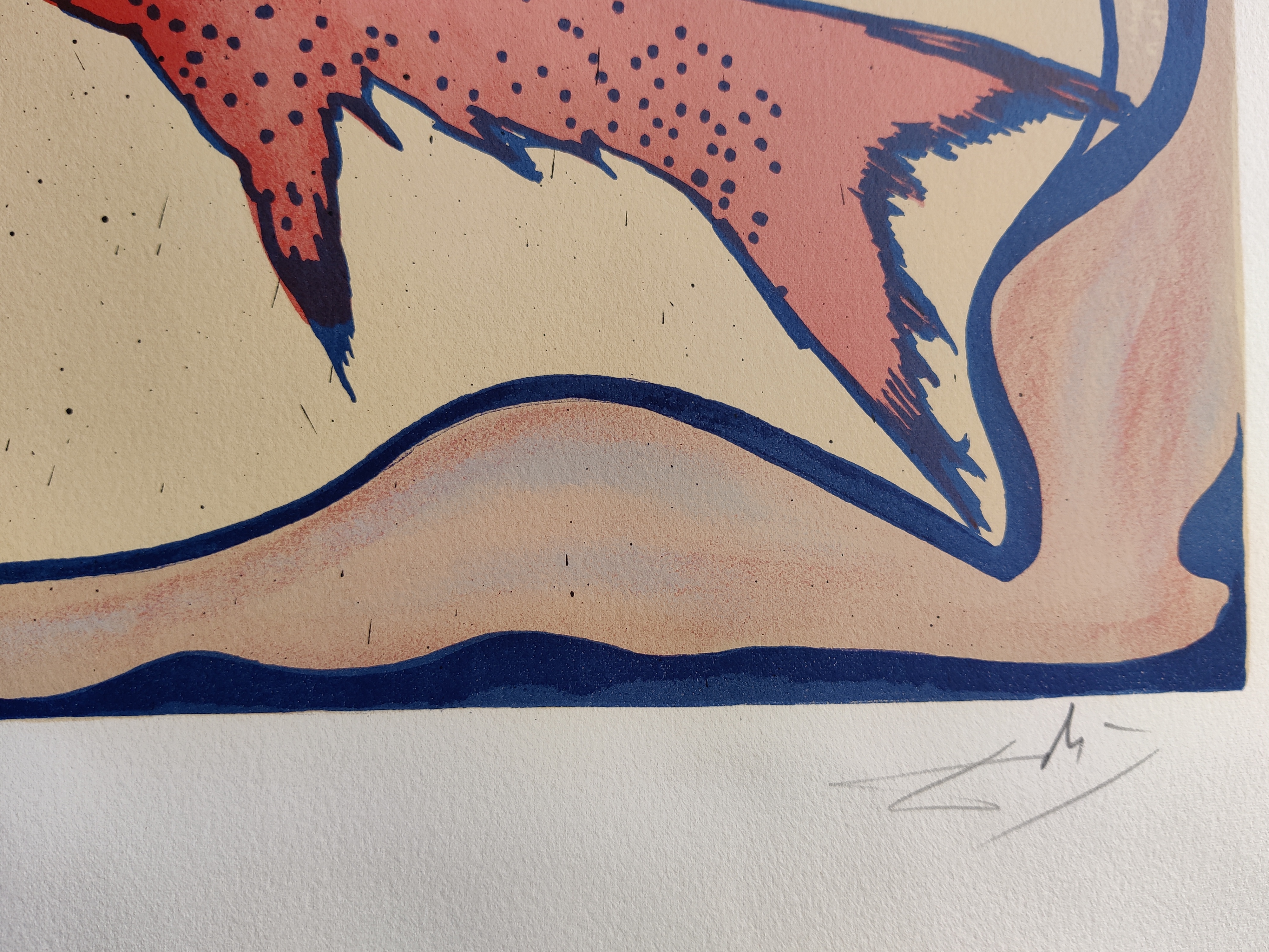 A graphic print of two fish connected by a chain in an underwater scene.
