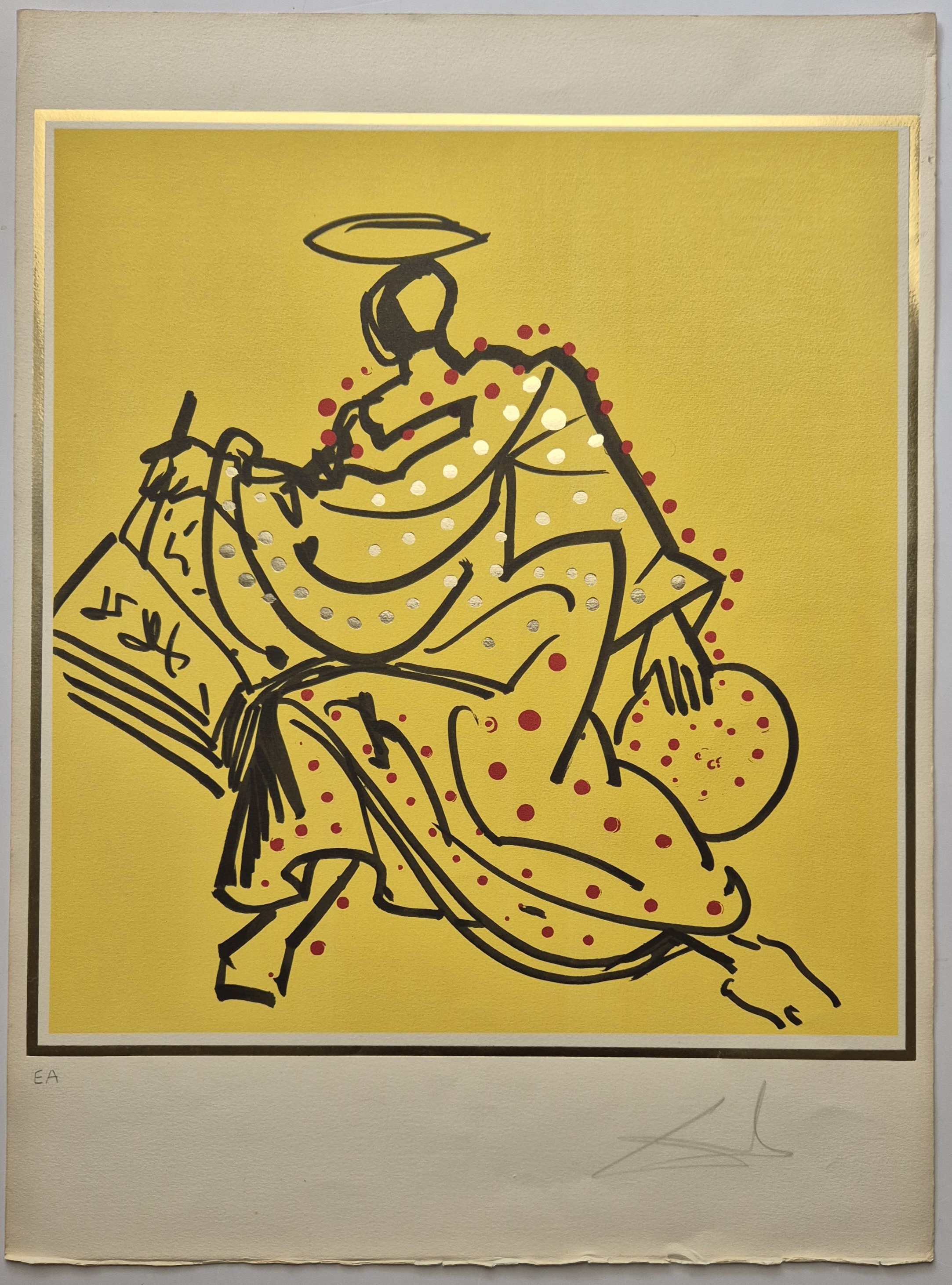 A painting of a woman sitting on a chair.