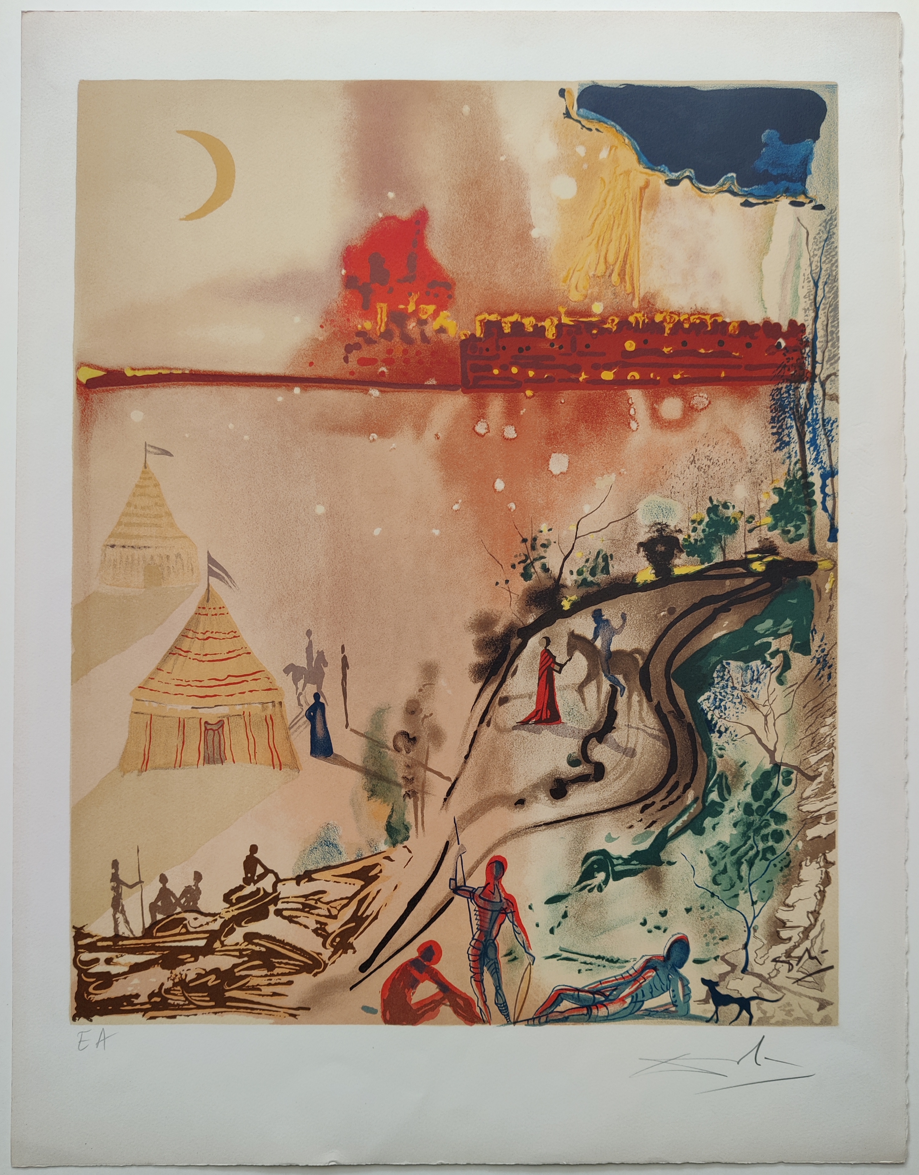 A painting of a painting of people in a desert landscape.