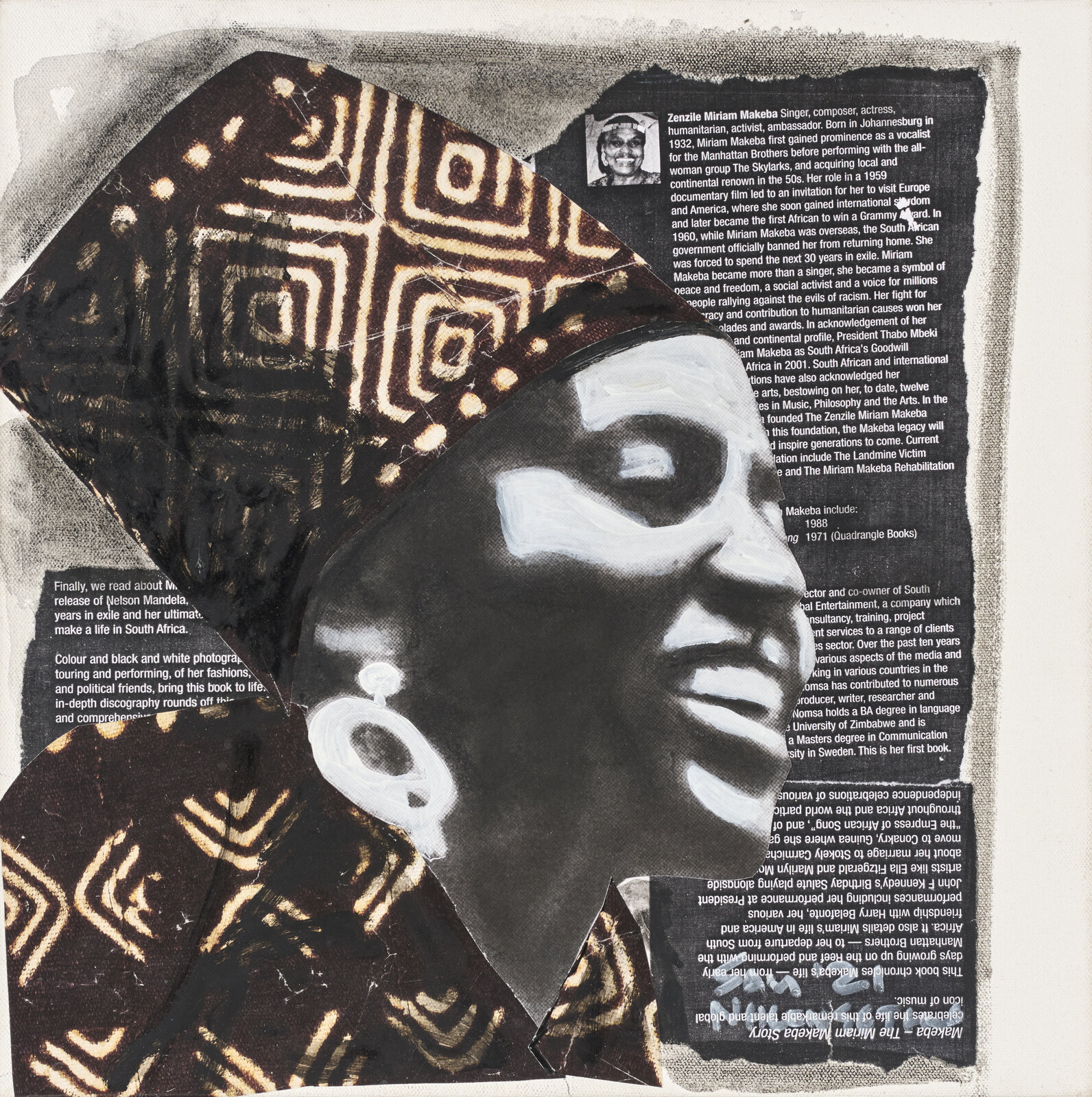 Artwork by Sam Nhlengethwa, Miriam Makeba, Made of Mixed media collage and oil paint on canvas 