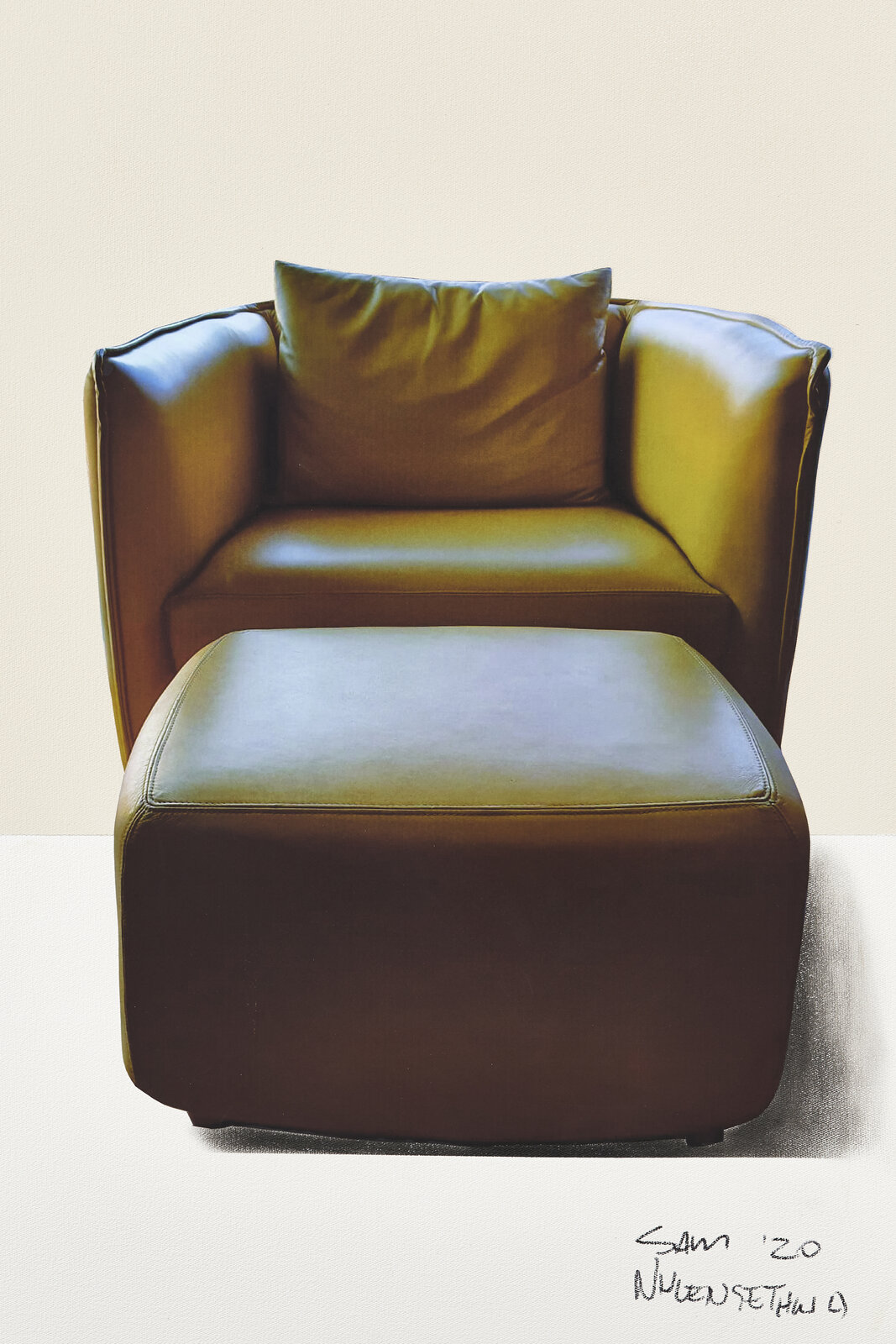 Artwork by Sam Nhlengethwa, The red couch, Made of Mixed media collage and oil paint on canvas 