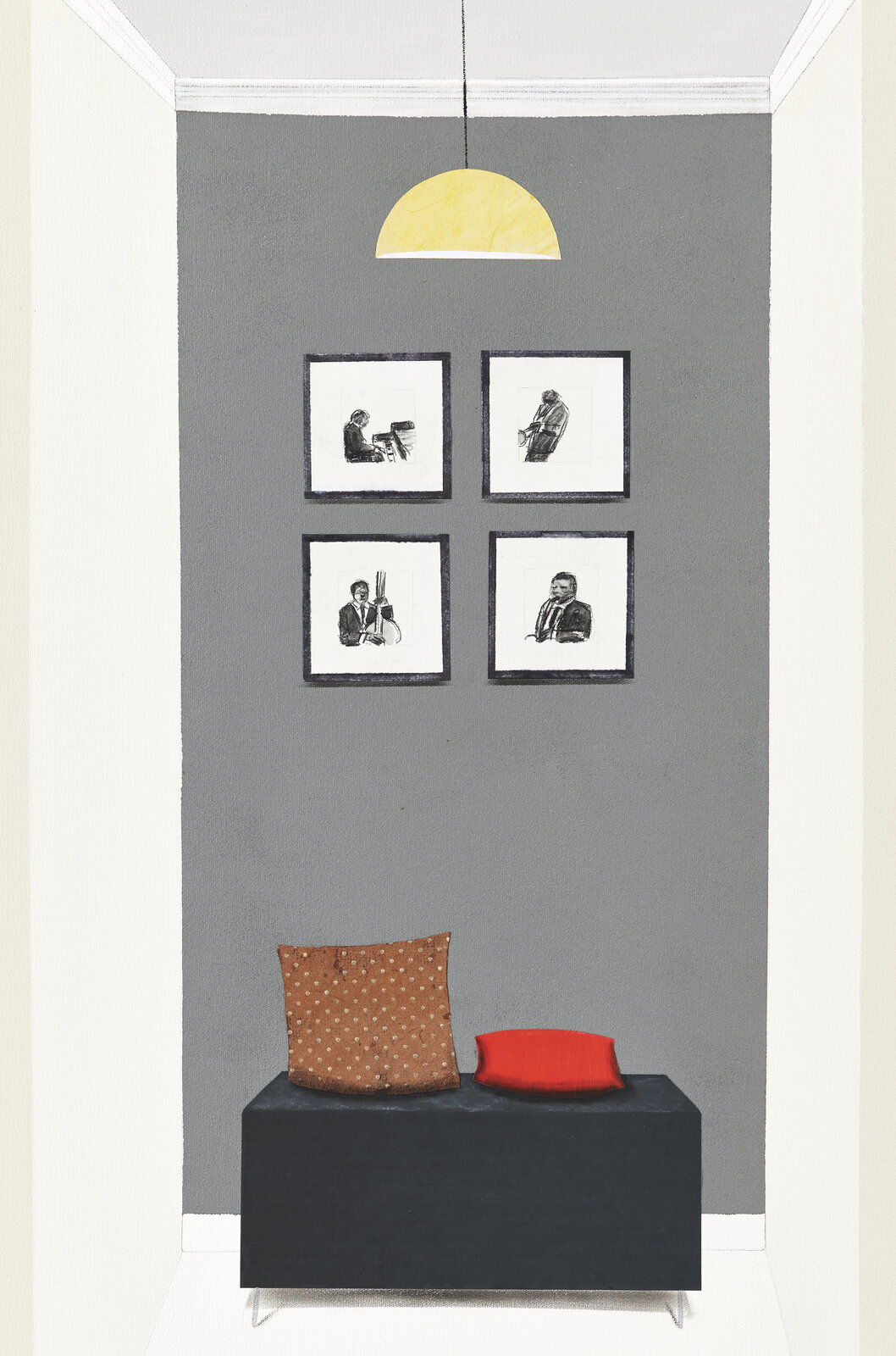 Artwork by Sam Nhlengethwa, The red couch, Made of Mixed media collage and oil paint on canvas 