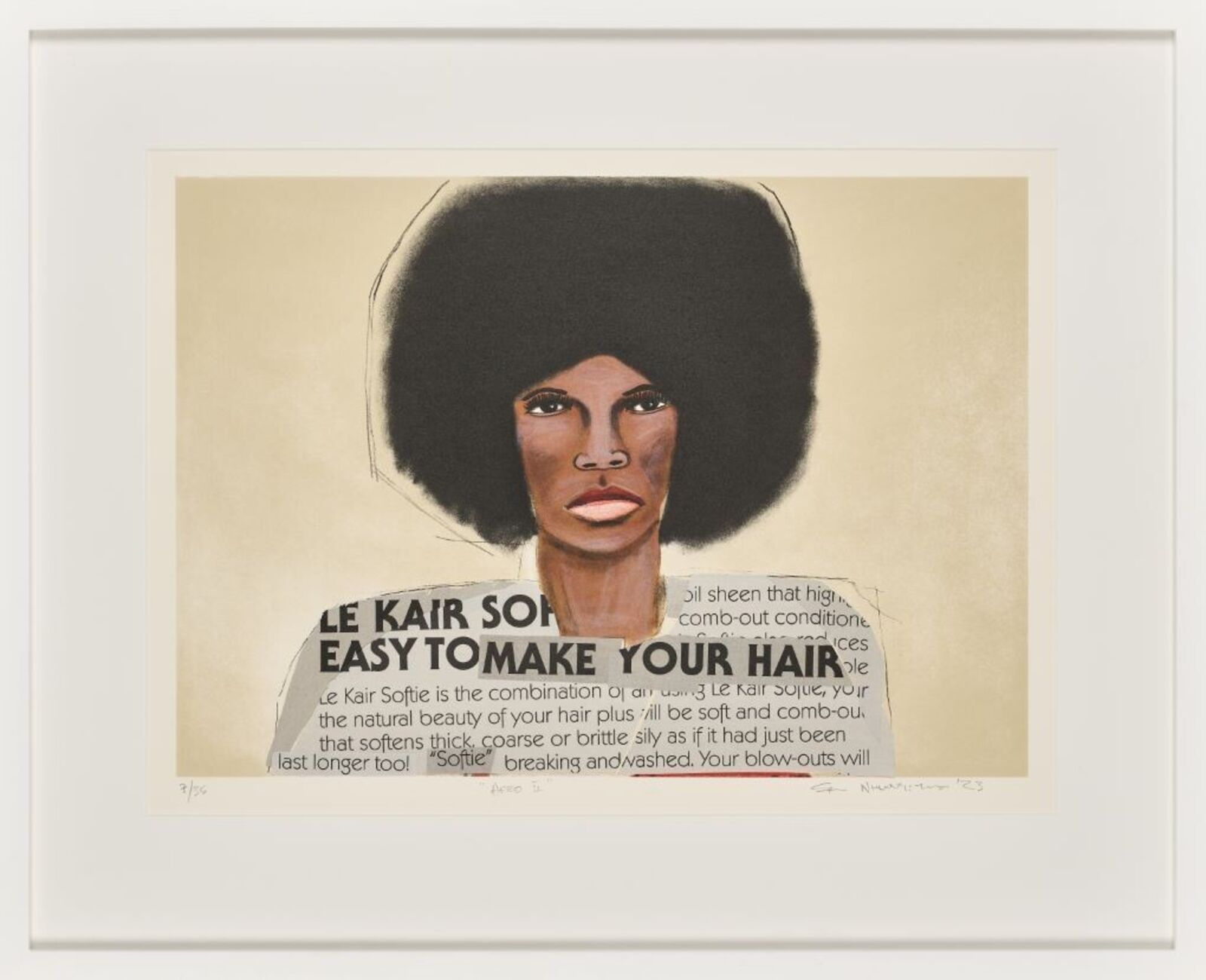 A painting of a woman with an afro on her head.