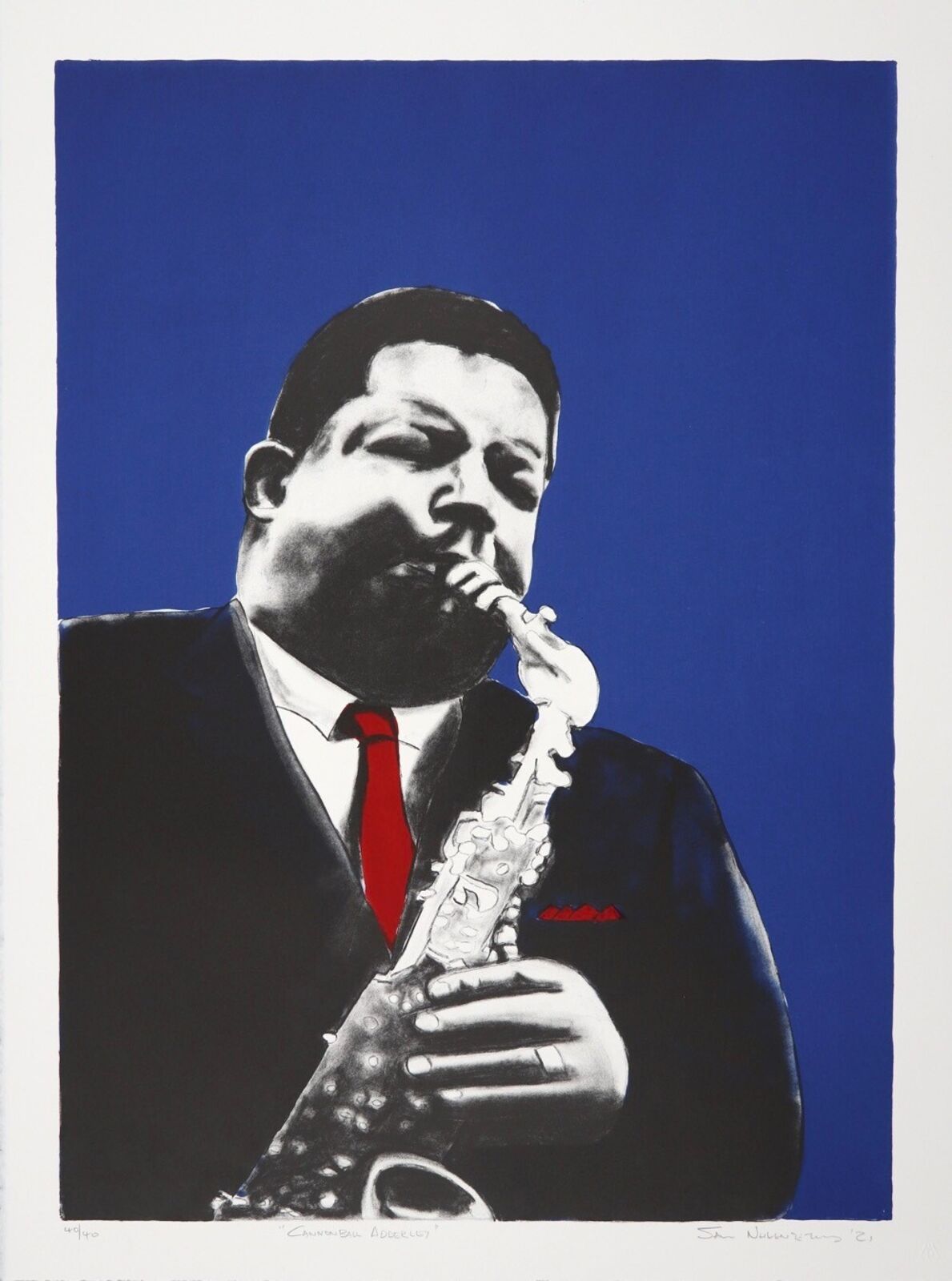 Artwork by Sam Nhlengethwa, Cannonball Adderley, Made of Three colour lithograph 