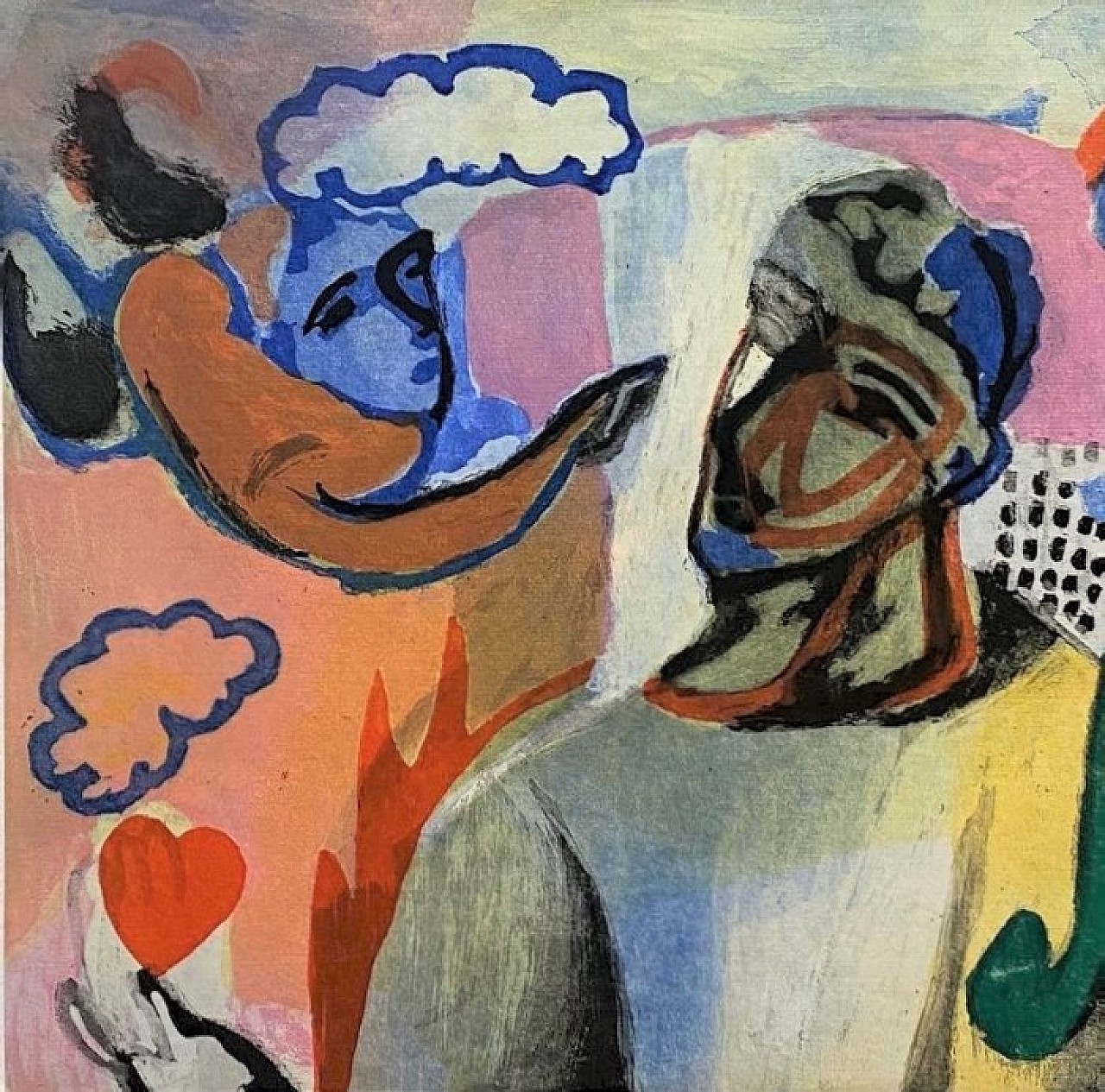 A painting of a man holding a heart in his hand.