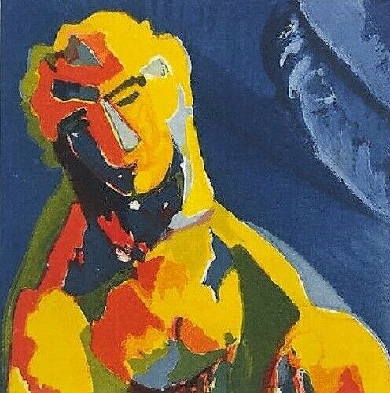 a painting of a man in a yellow jacket