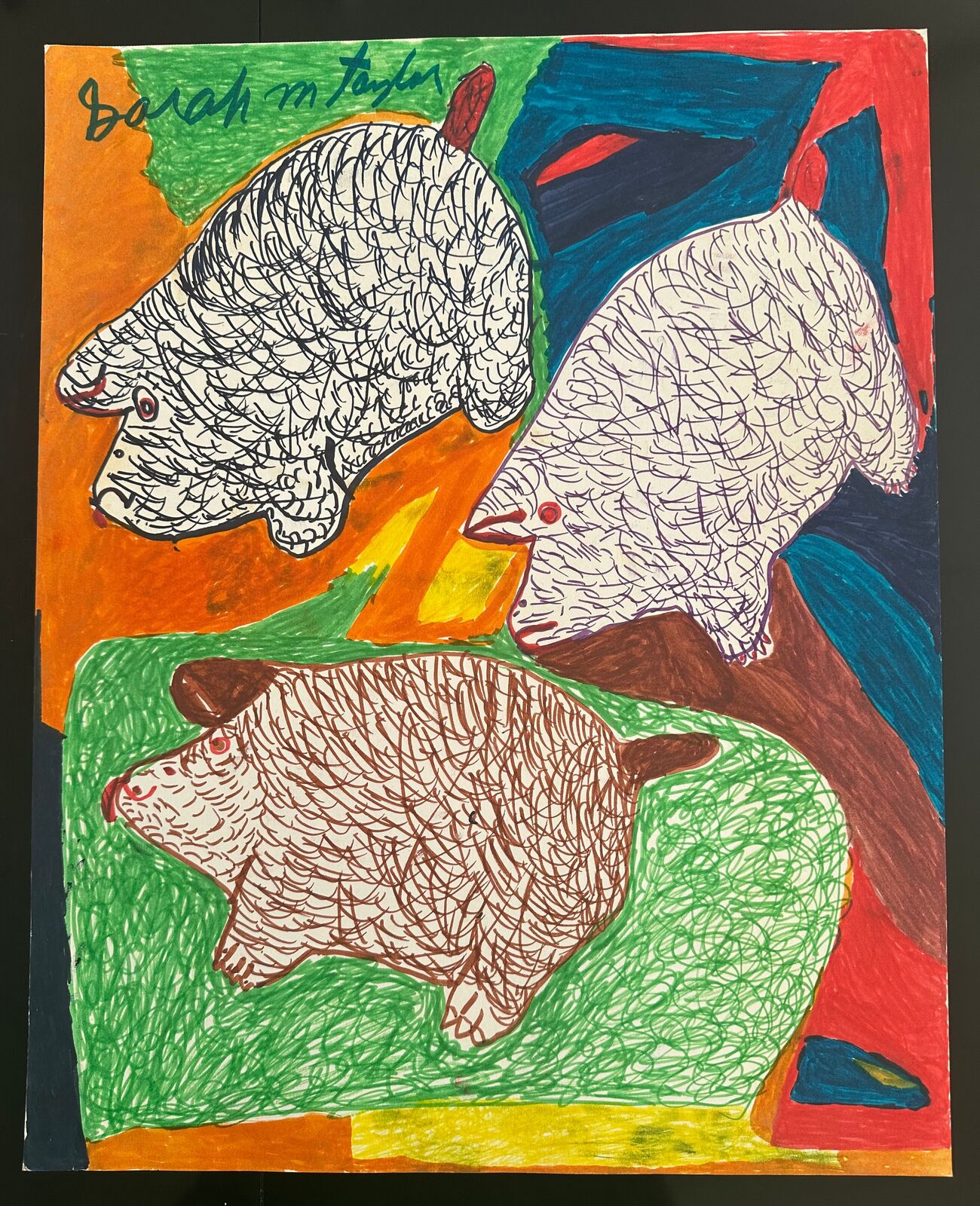 Artwork by Sarah Mary Taylor, 3 Little Pigs, Made of Felt tip marker on paper 