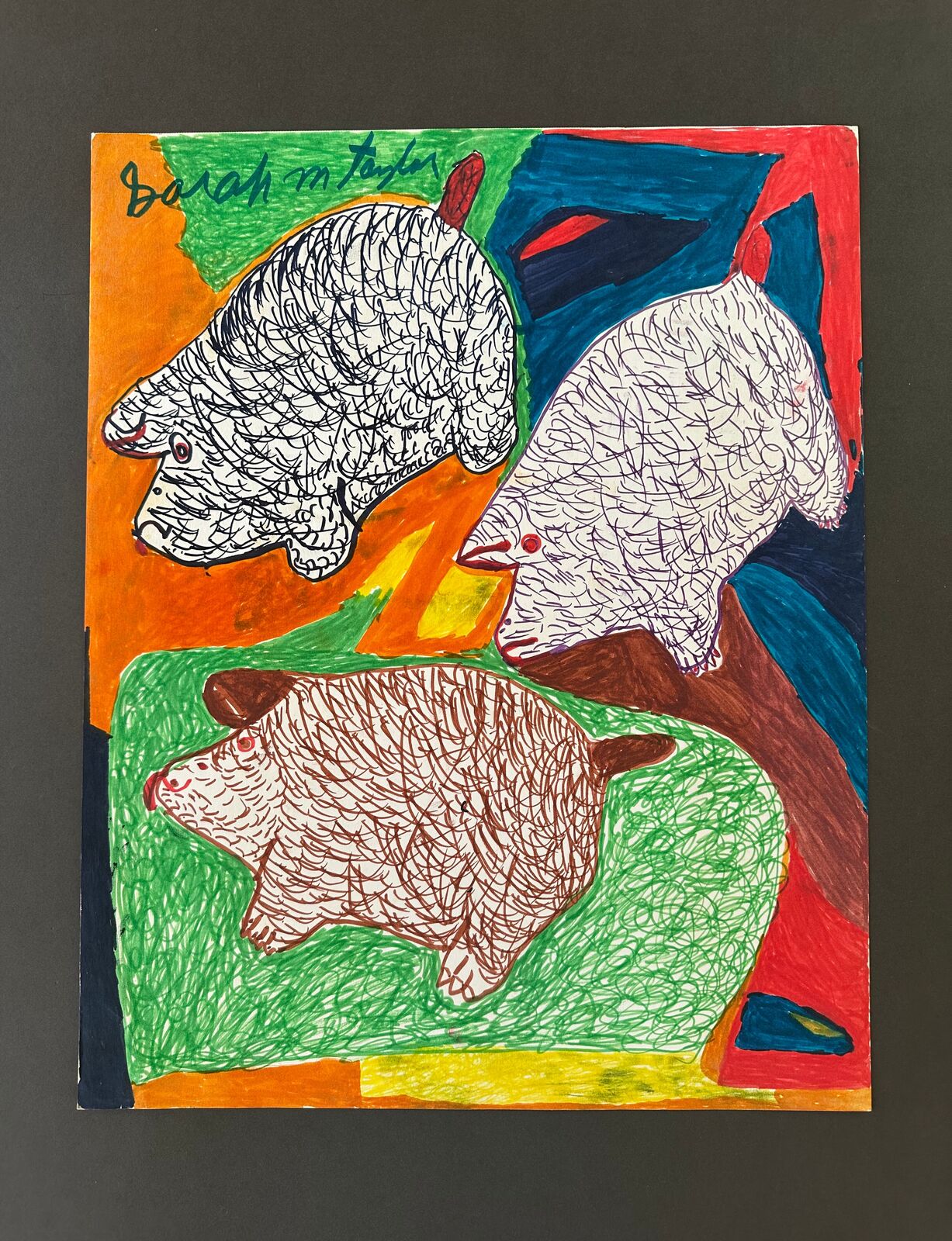 Artwork by Sarah Mary Taylor, 3 Little Pigs, Made of Felt tip marker on paper 