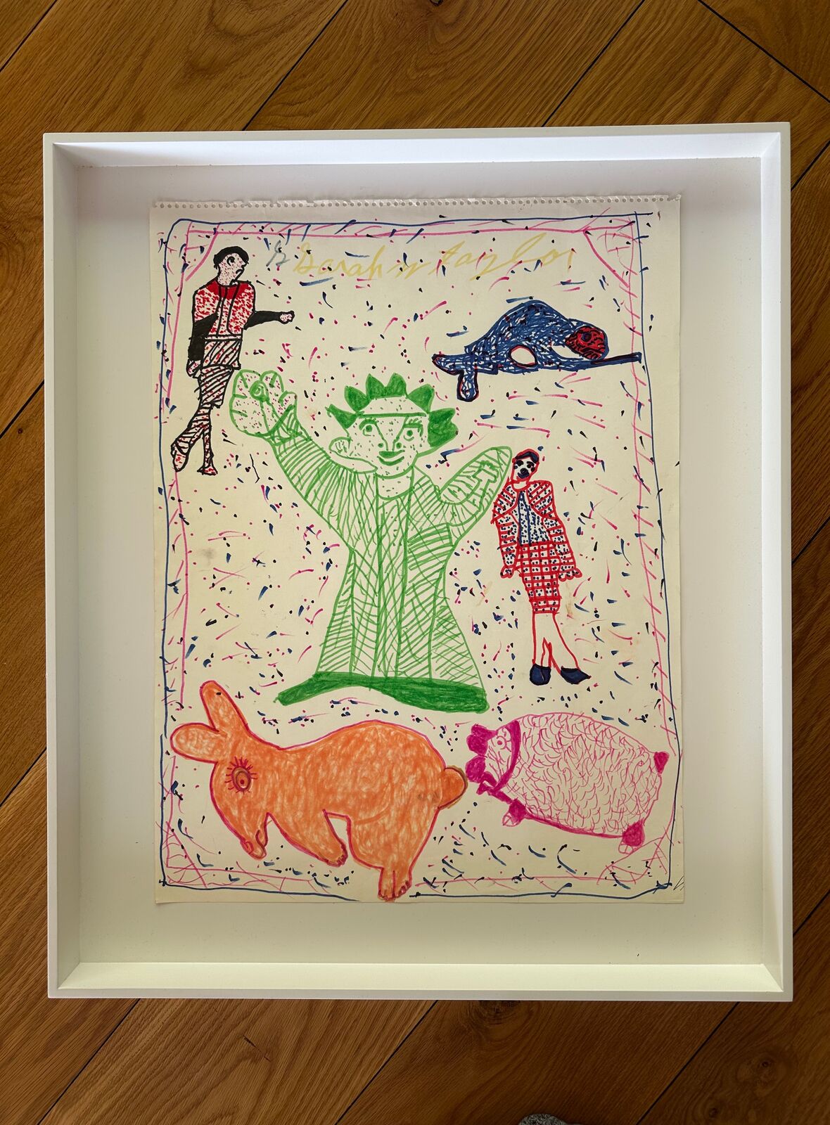 Artwork by Sarah Mary Taylor, The Pig and Rabbit, Made of Felt tip marker on paper 