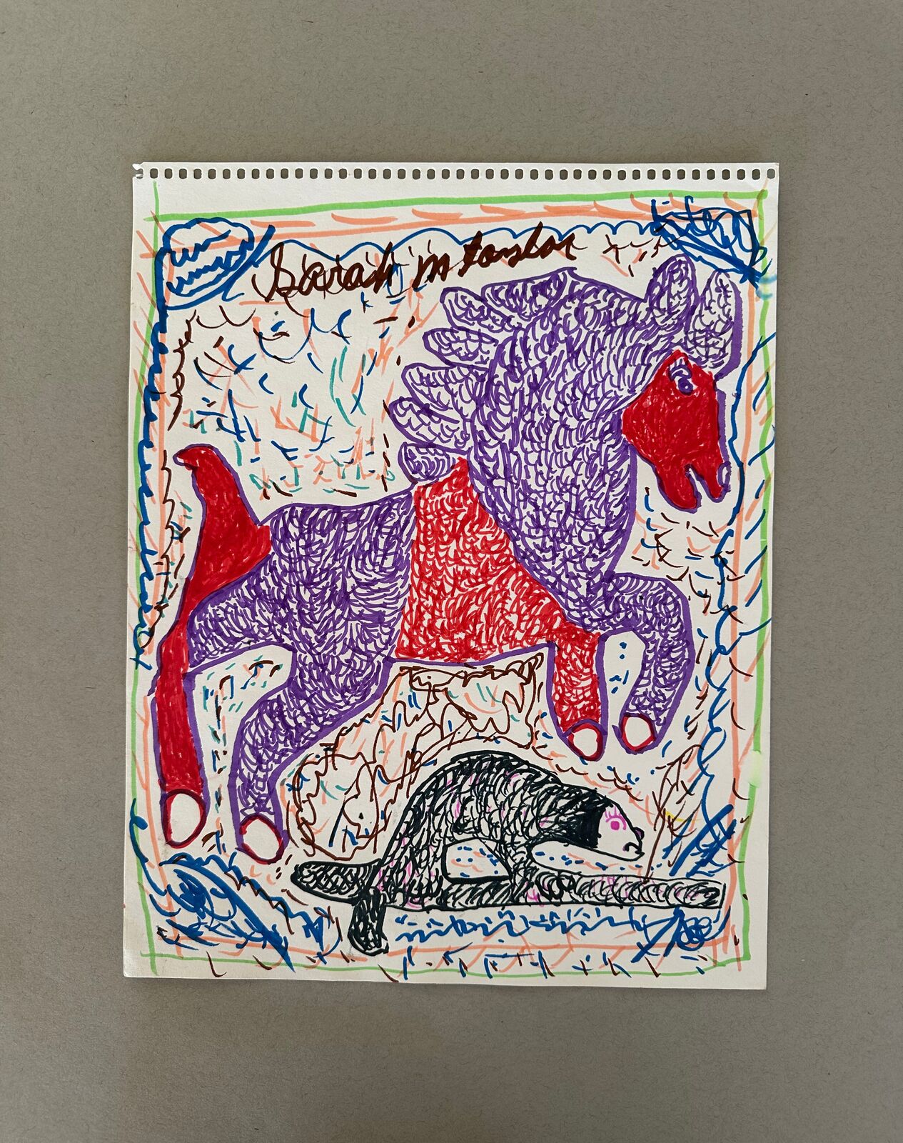 Artwork by Sarah Mary Taylor, Untitled (jumping horse), Made of Felt tip marker on paper 