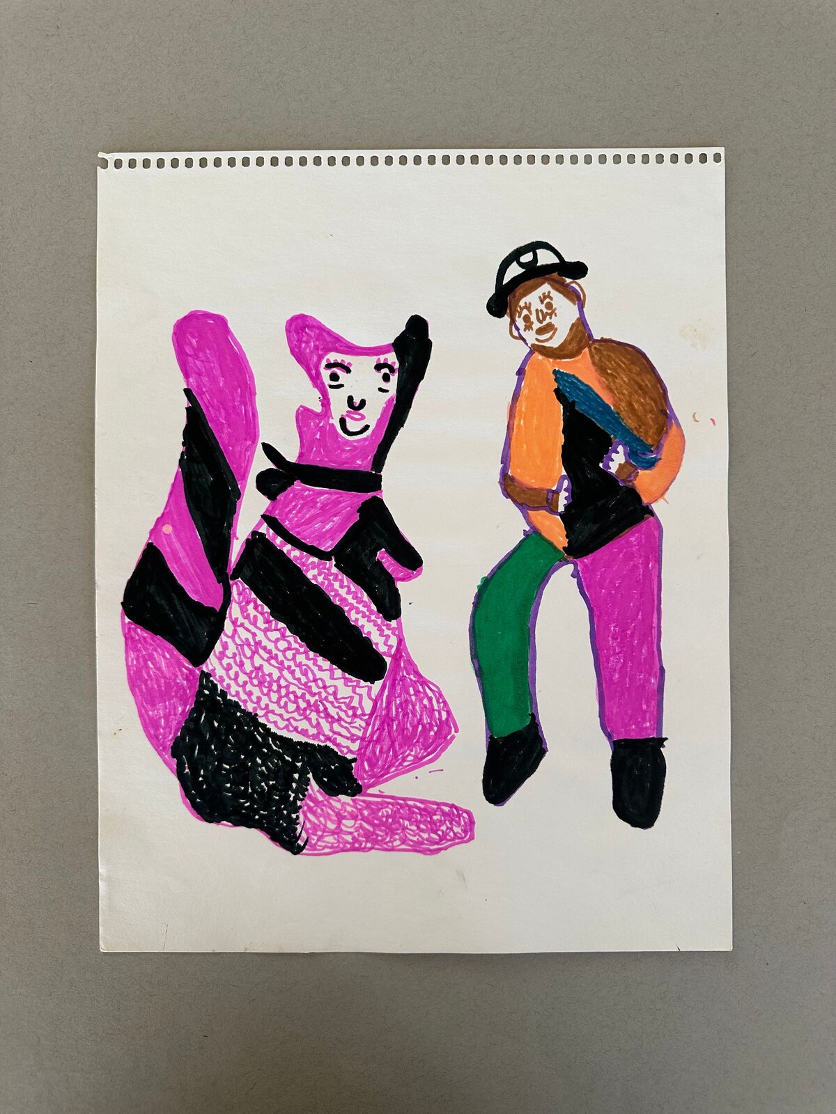 Artwork by Sarah Mary Taylor, Untitled (man in hat with large animal), Made of Felt tip marker on paper 