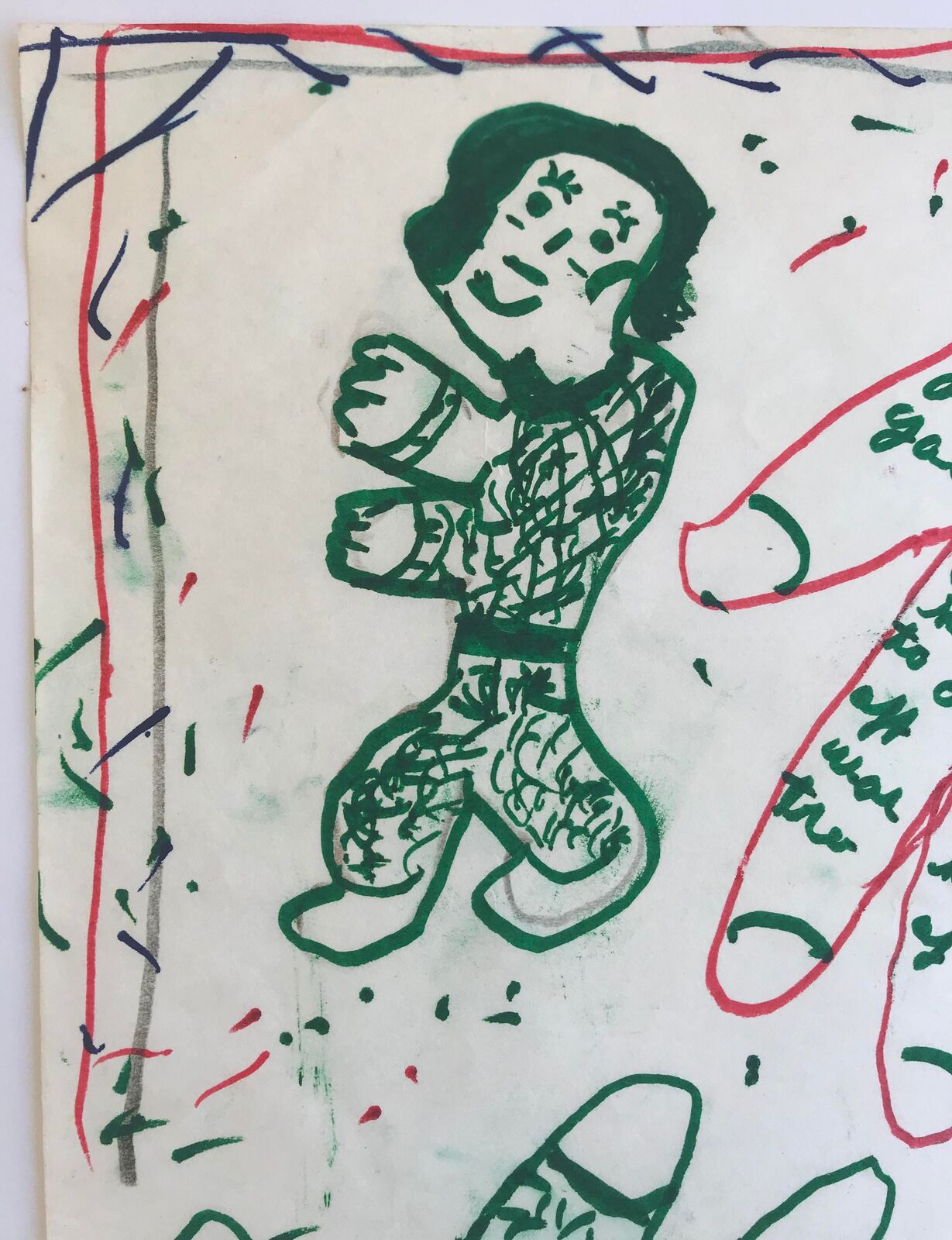 Artwork by Sarah Mary Taylor, Untitled (two hands and a figure), Made of Felt tip marker on paper 