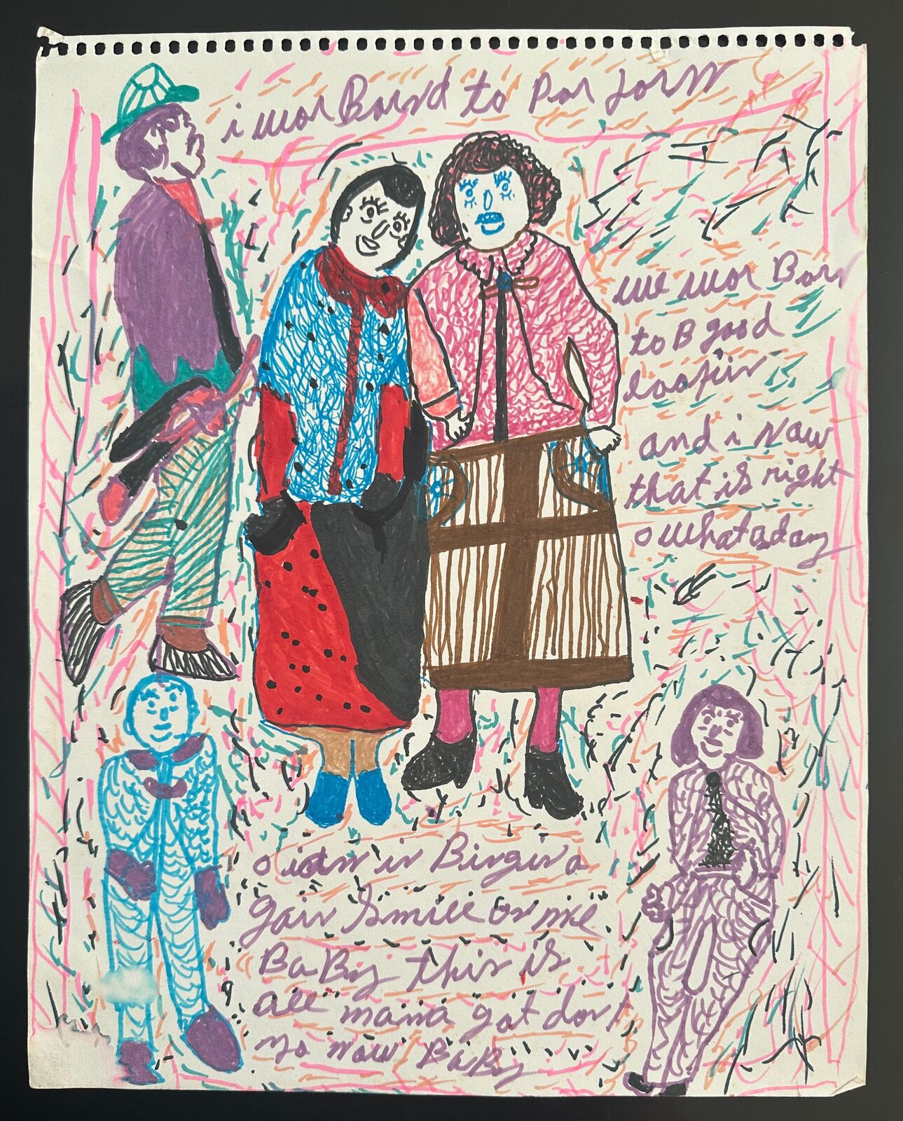 A drawing of a group of people standing next to each other.