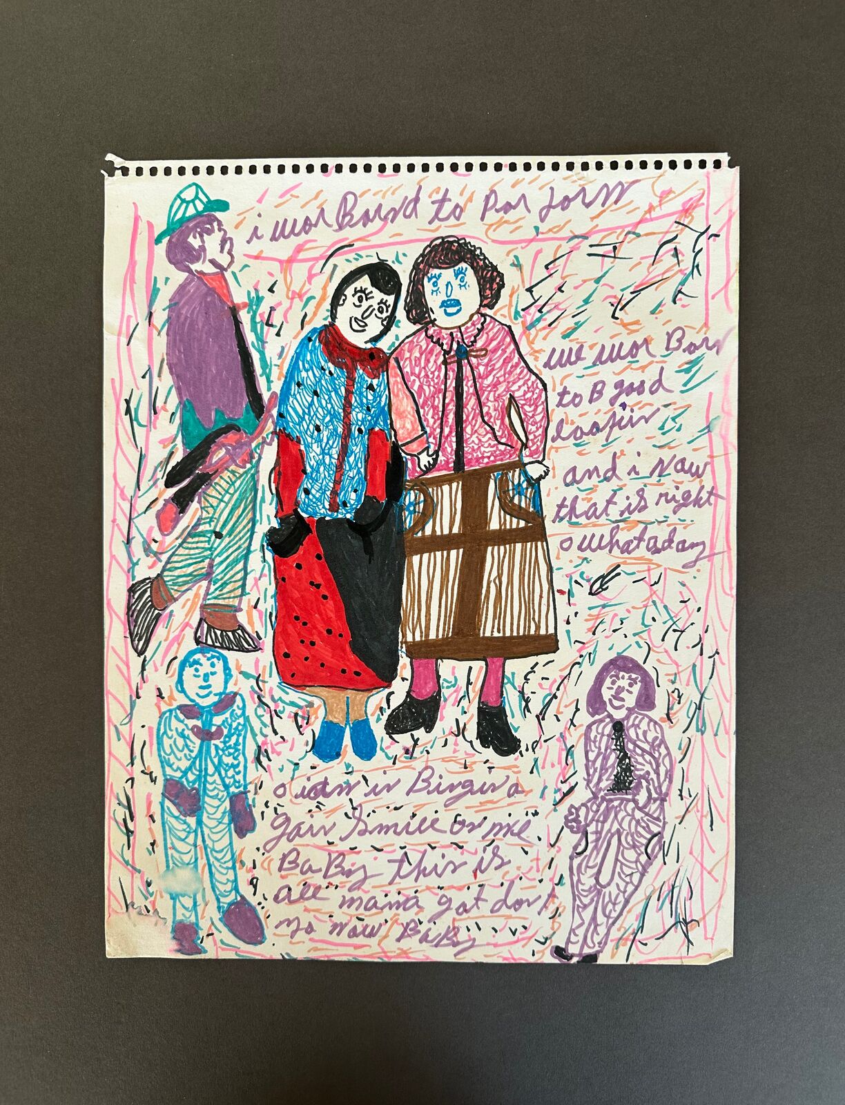 A drawing of a group of people standing next to each other.
