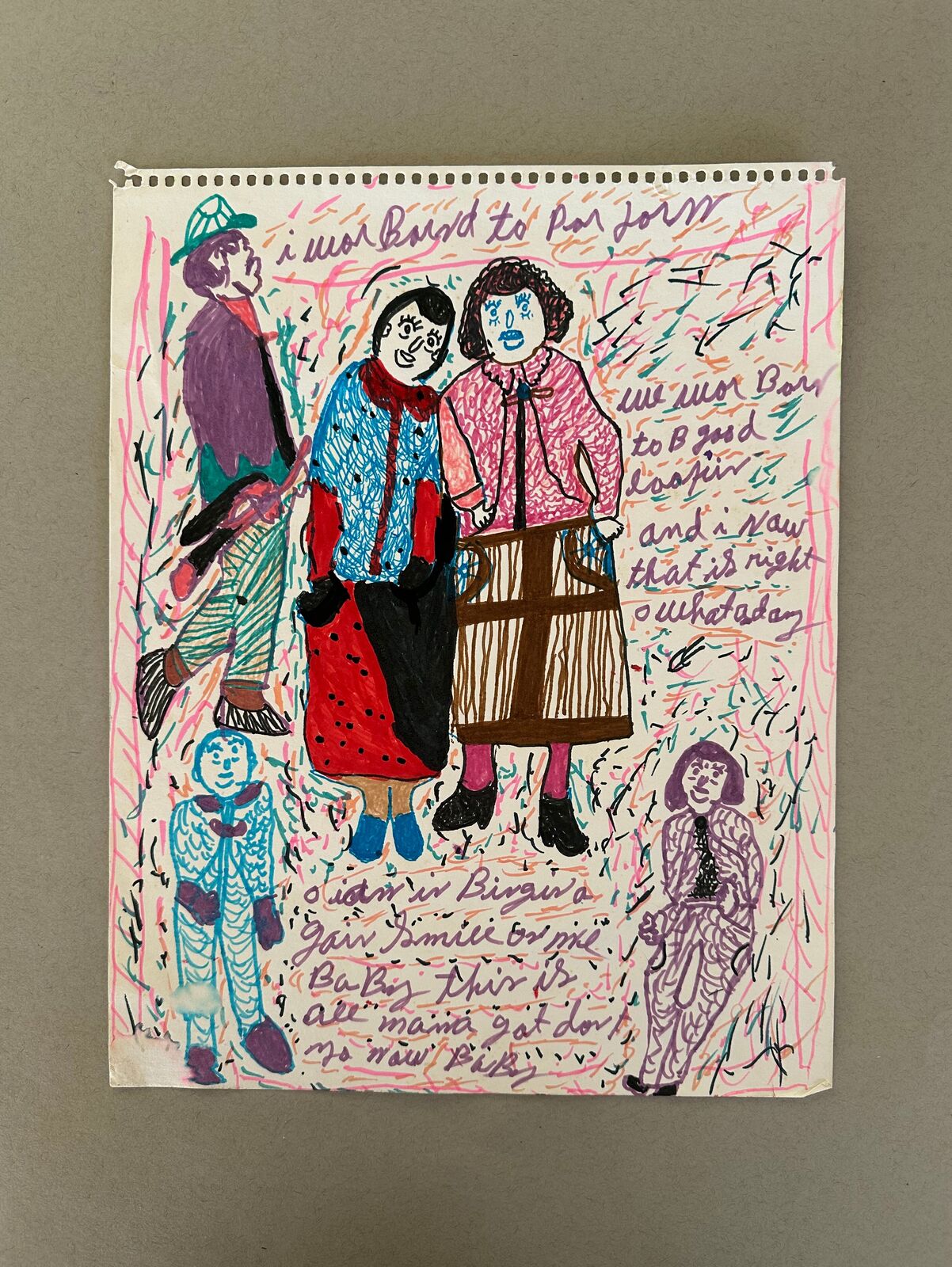 A drawing of a group of people standing next to each other.