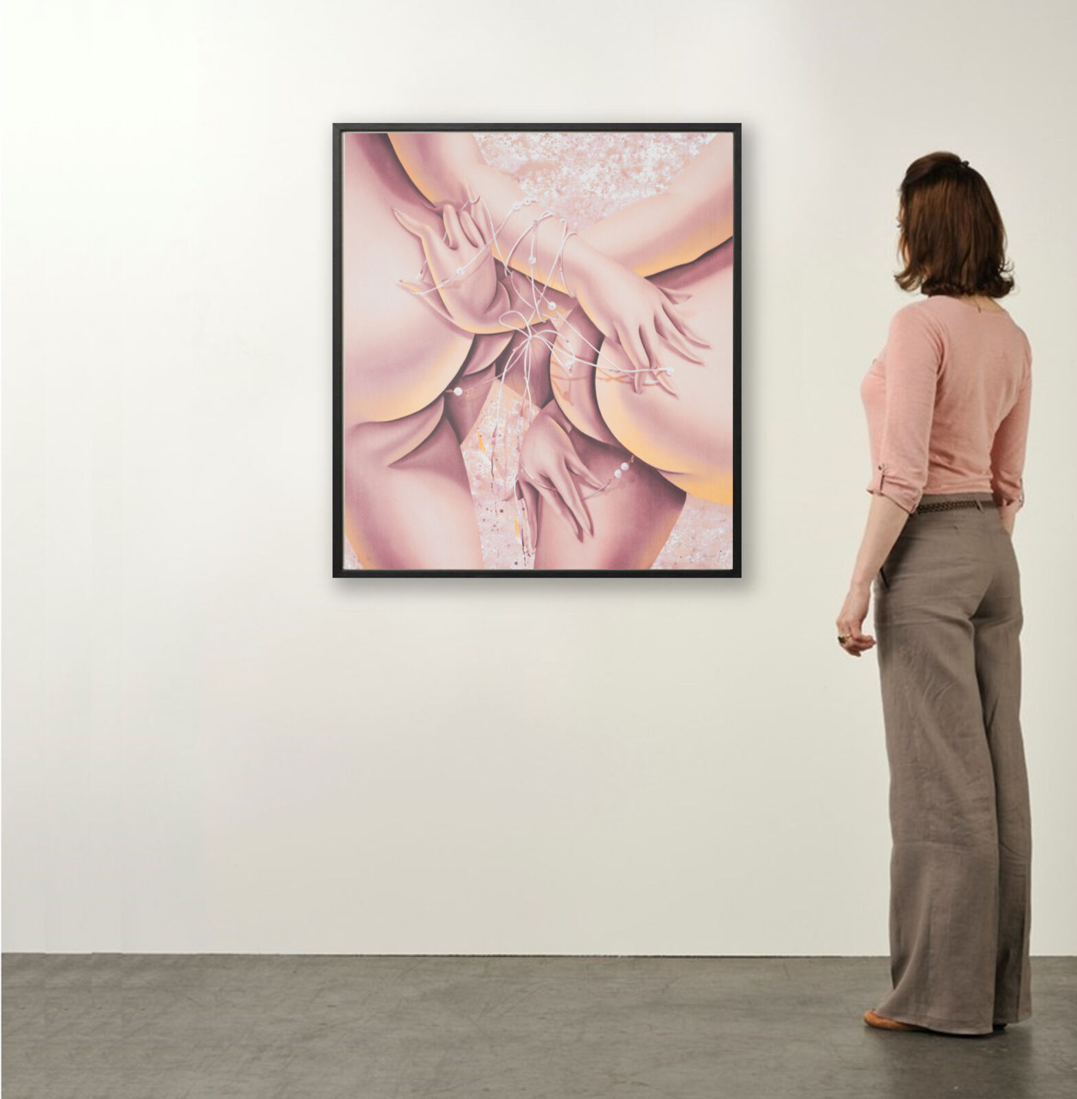 Artwork by Sarah Slappey, Tied Up II, Made of 12-colour lithograph with Marinoni lithographic press on BFK Rivers 300 g paper, hand cut 