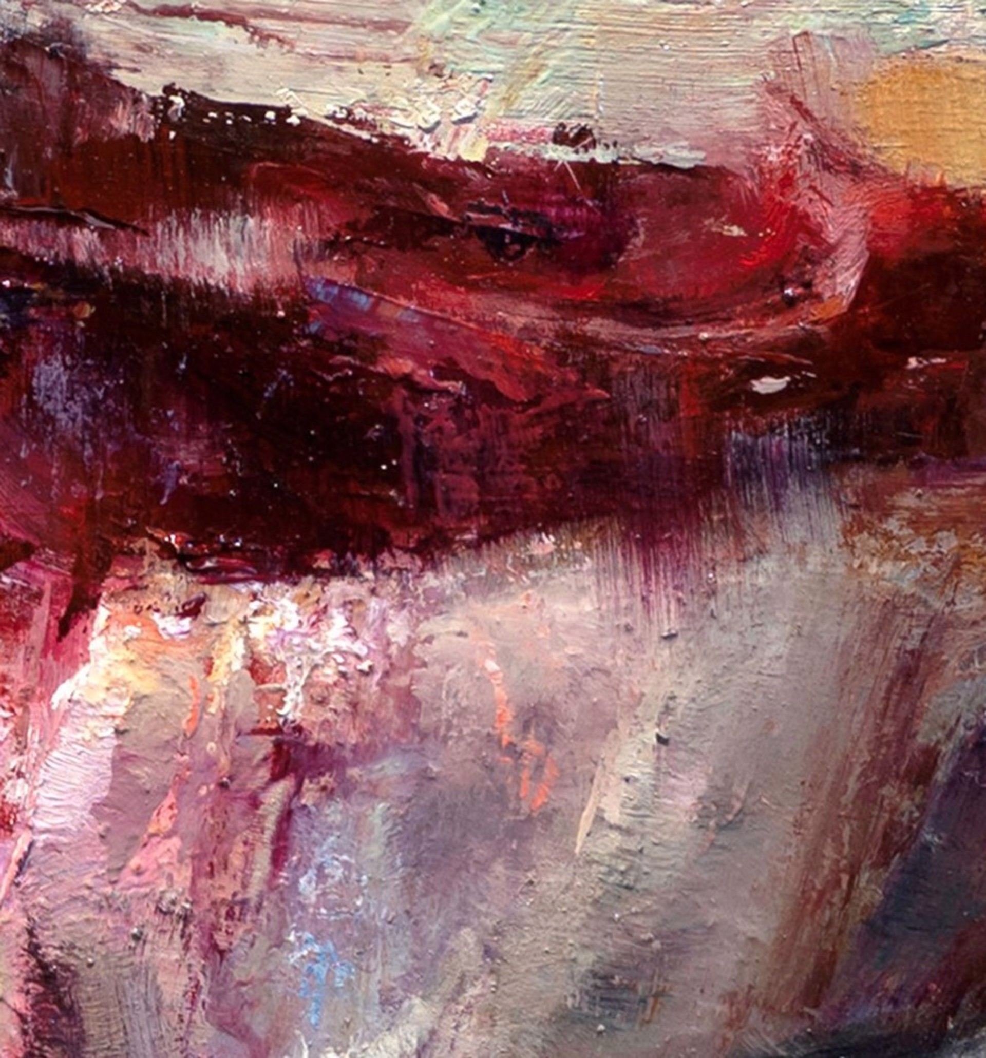 A painting of two red candles on a white surface.