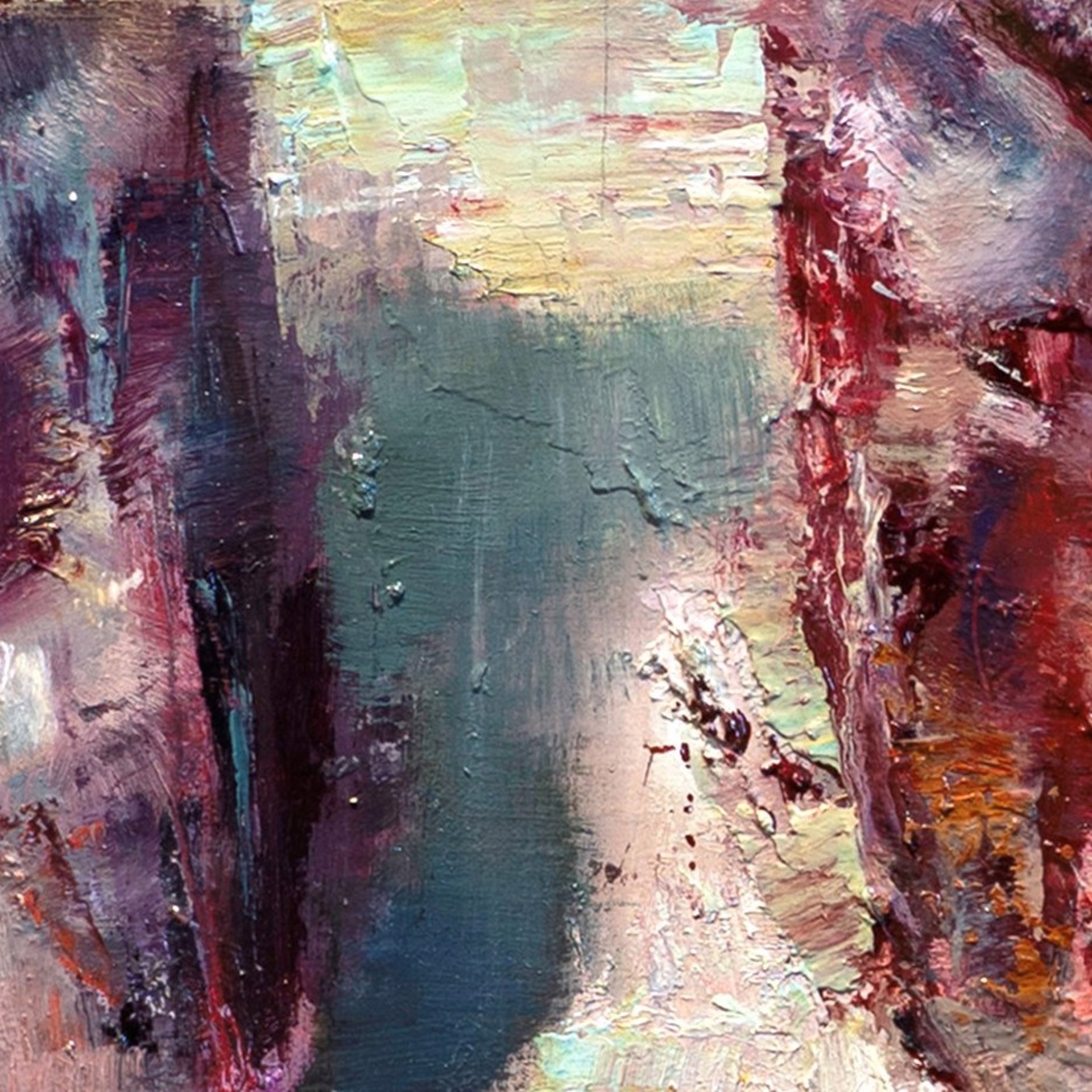 A painting of two red candles on a white surface.