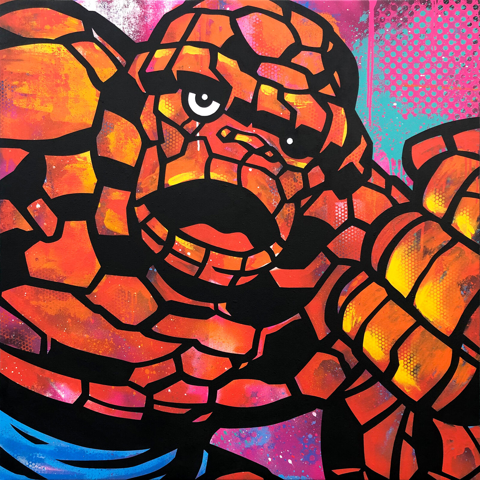 A painting of a man with a fist in his hand.